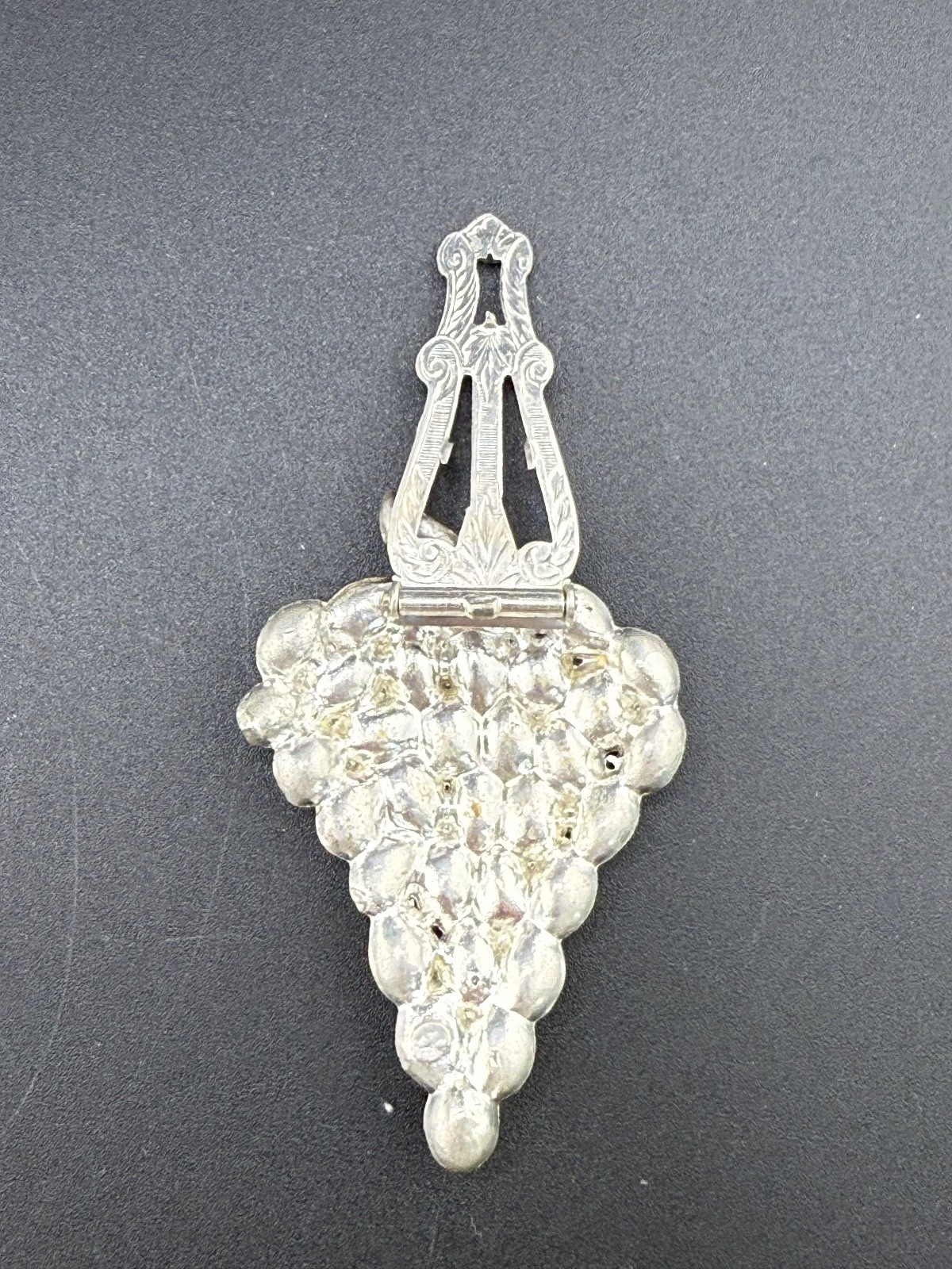 Vintage Rhinestone Red Grapes Dress Clip Silver Tone Pot Metal READ