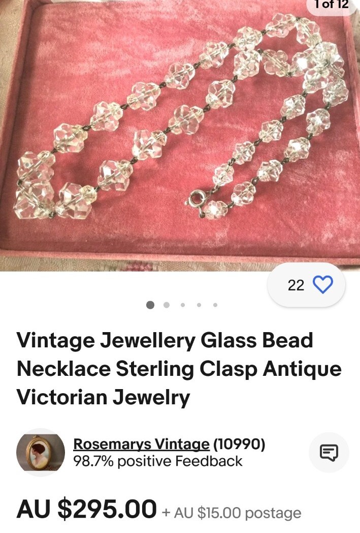 Vintage Rare Cut 1930’s Art Deco 45cm Faceted Rock ? Crystal Bead Necklace