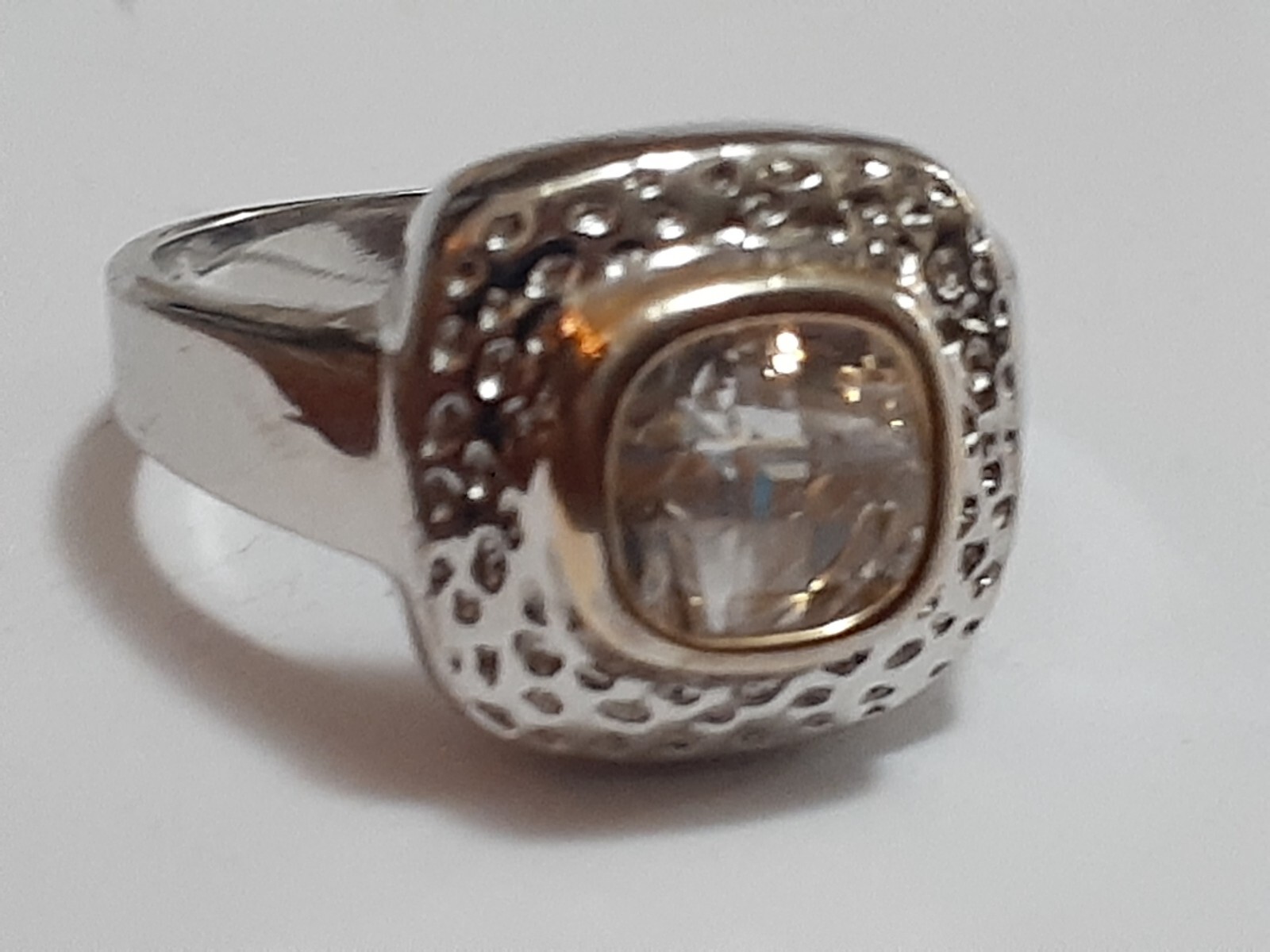 18K GE cocktail ring channel set cushion cut clear CZ stone size 8.5