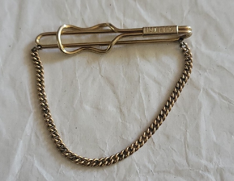 Vintage Hadley Men Jewelry Gold Tone Tie Clip with Chain