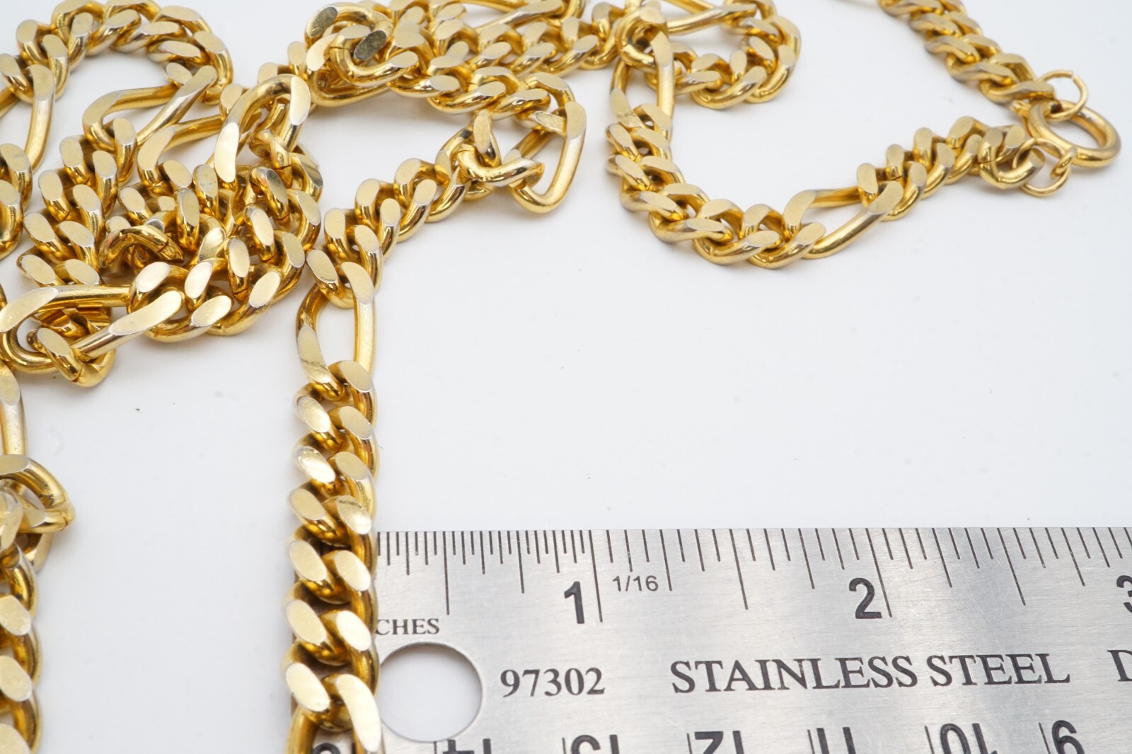 Vintage Necklace Gold Tone Figaro Link 32.5″ 7.7mm
