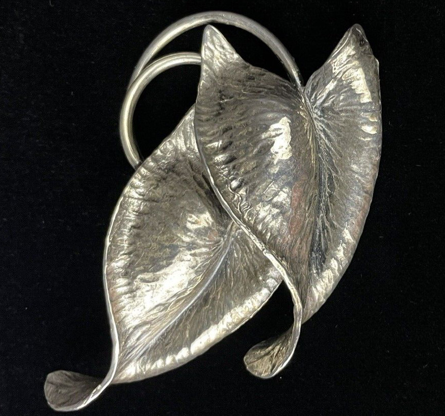 Sterling Silver Philodendron Leaf Brooch Pin Botanical Plant Nature 25g