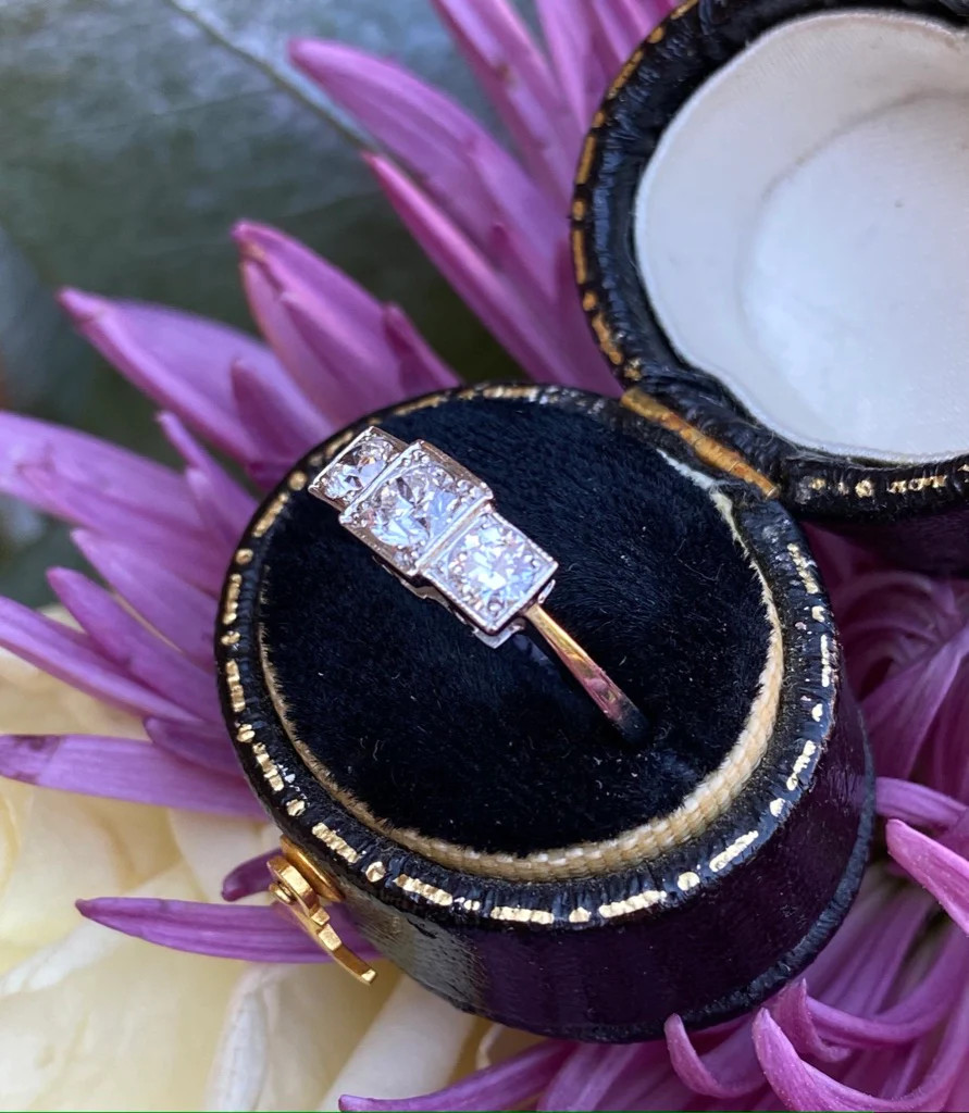 1.20Ctw White Round Cut CZ Three Stone Antique Style Art Deco Ring In 925 Silver