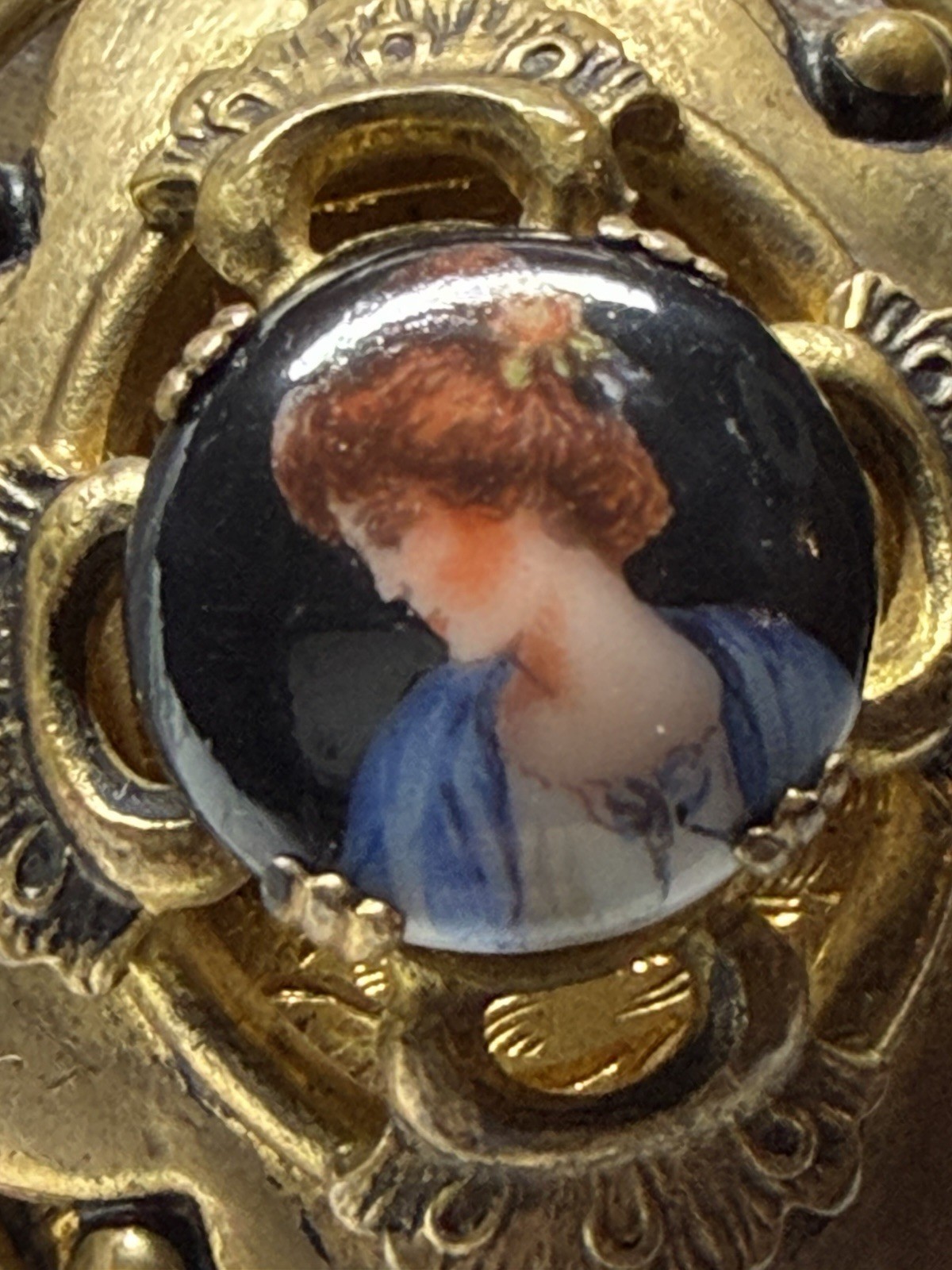 Antique Victorian Porcelain Miniature Portrait Bangle Cuff Bracelet C. 1900