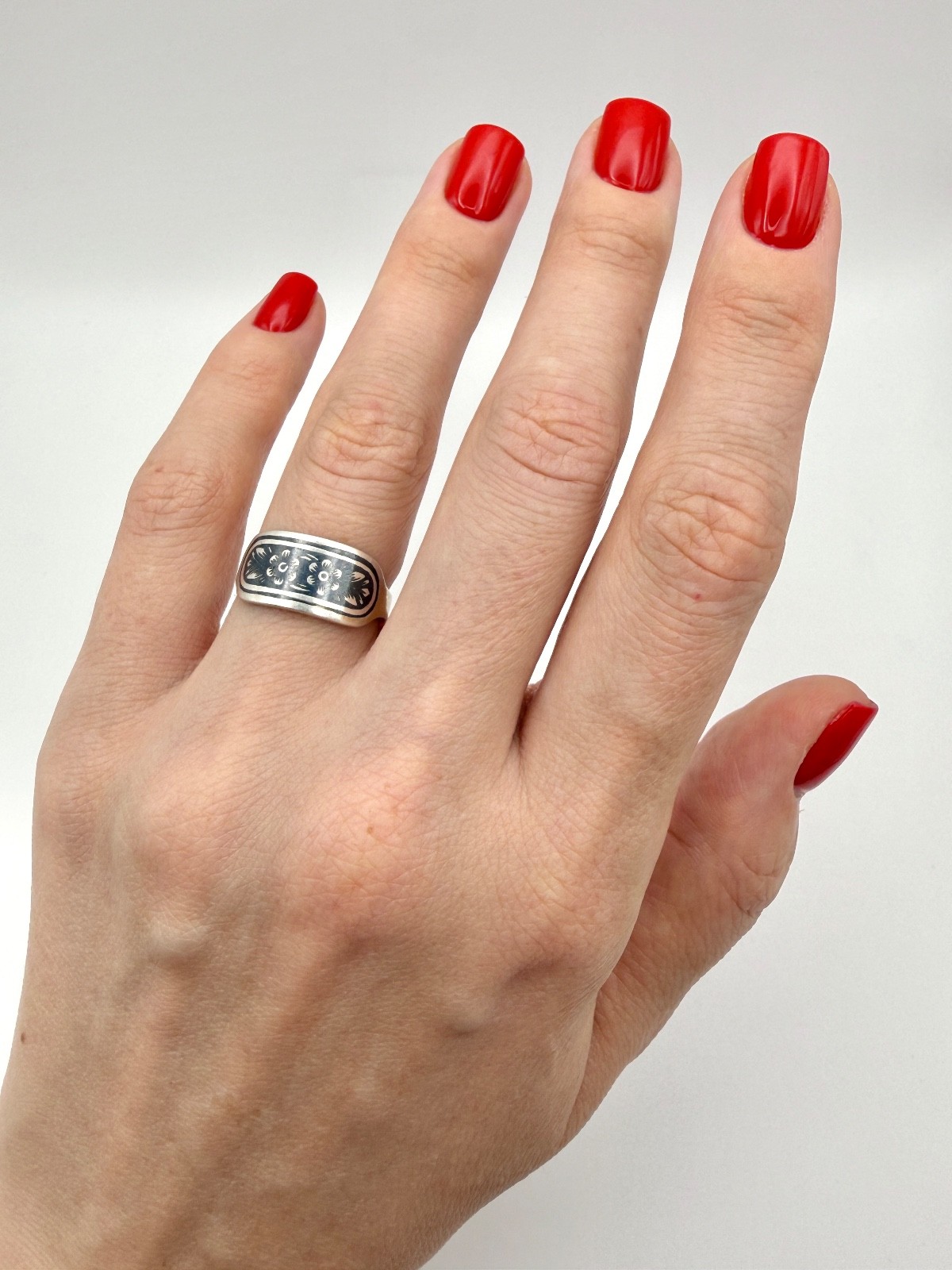 Vintage Ring with niello Sterling Silver 875 USSR time Women Jewelry size 7,5.