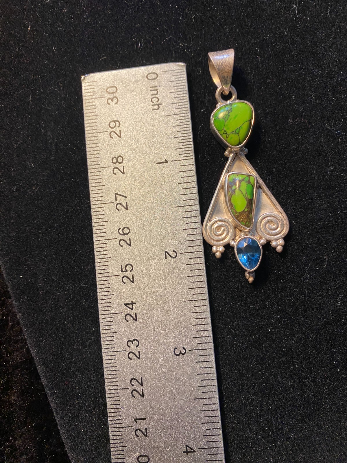 VTG Sterling Silver 925 Pilot Mountain Turquoise Pearl Blue Topaz Pendant 2.5″