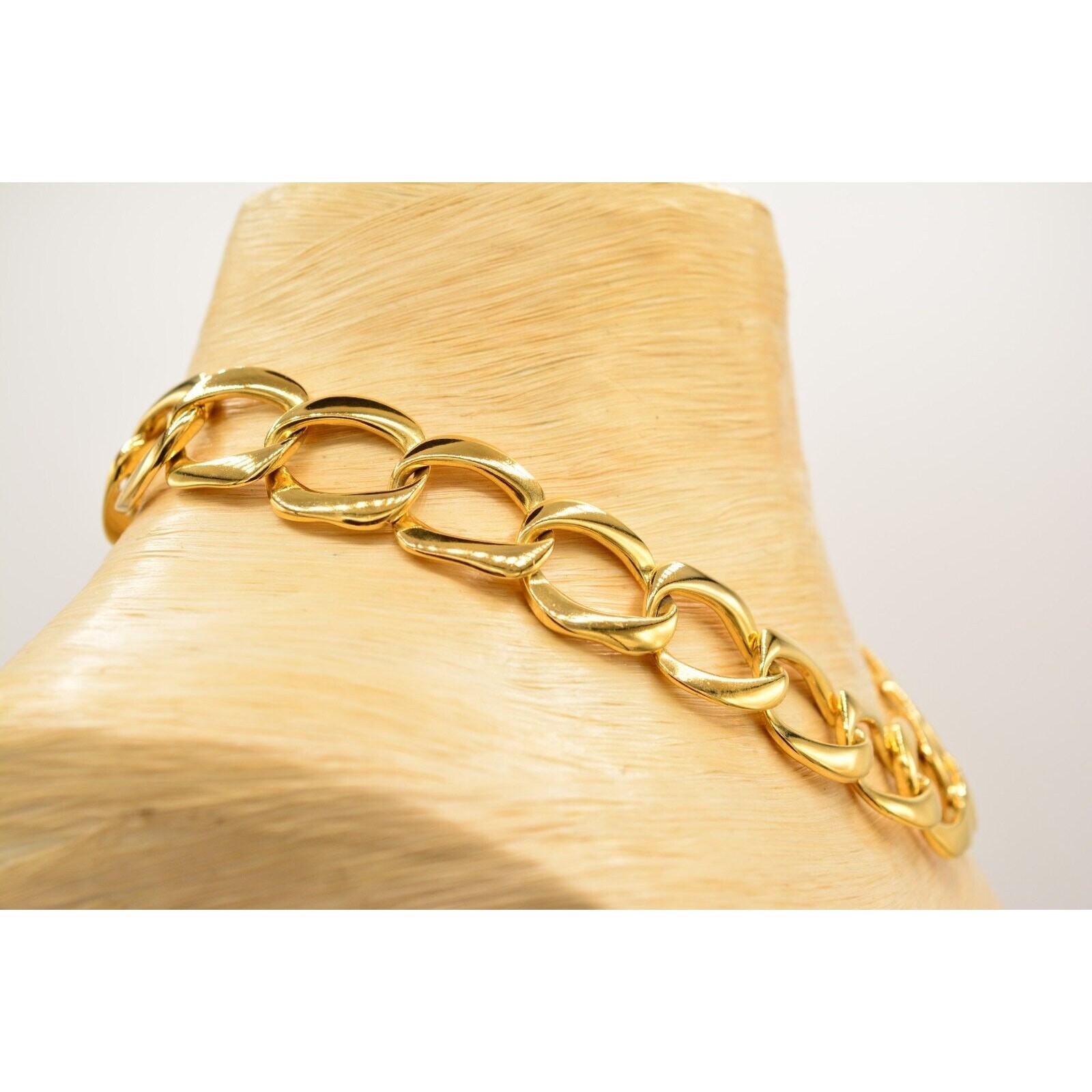 Vintage Linked Chain Gold Tone Metallic Chunky Shiny Yellow 1980s BinL
