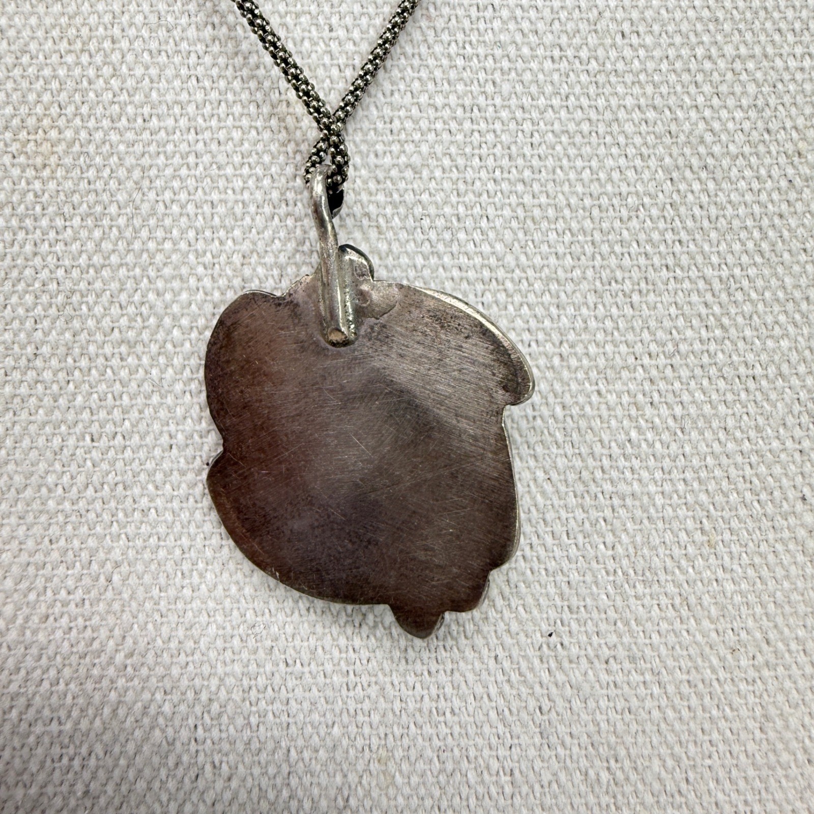 Vintage Sterling Silver Mother of Pearl Pendant Necklace Popcorn Chain