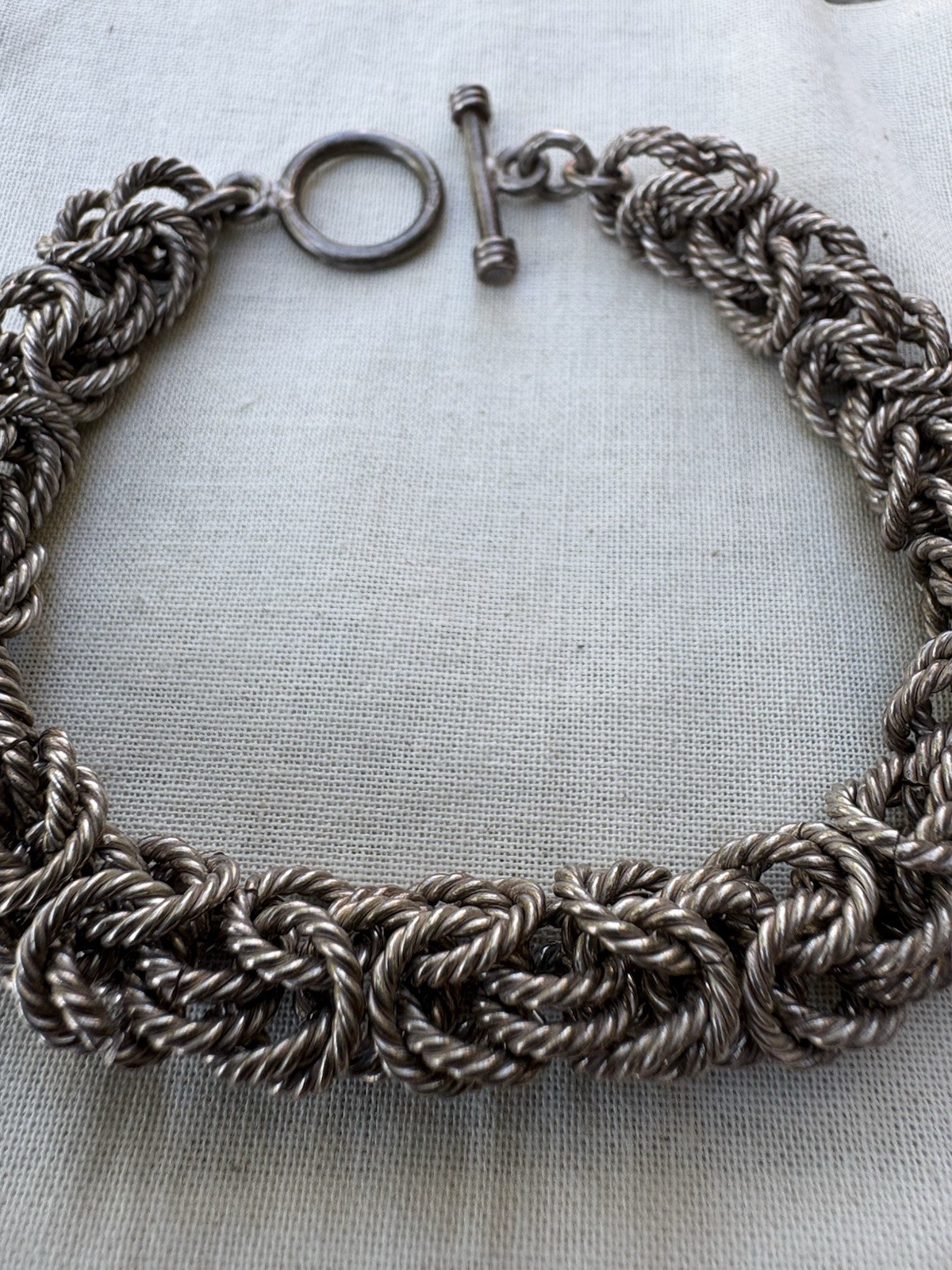 Vintage 925 Sterling Silver Heavy Byzantine Toggle Bracelet 8” 44g
