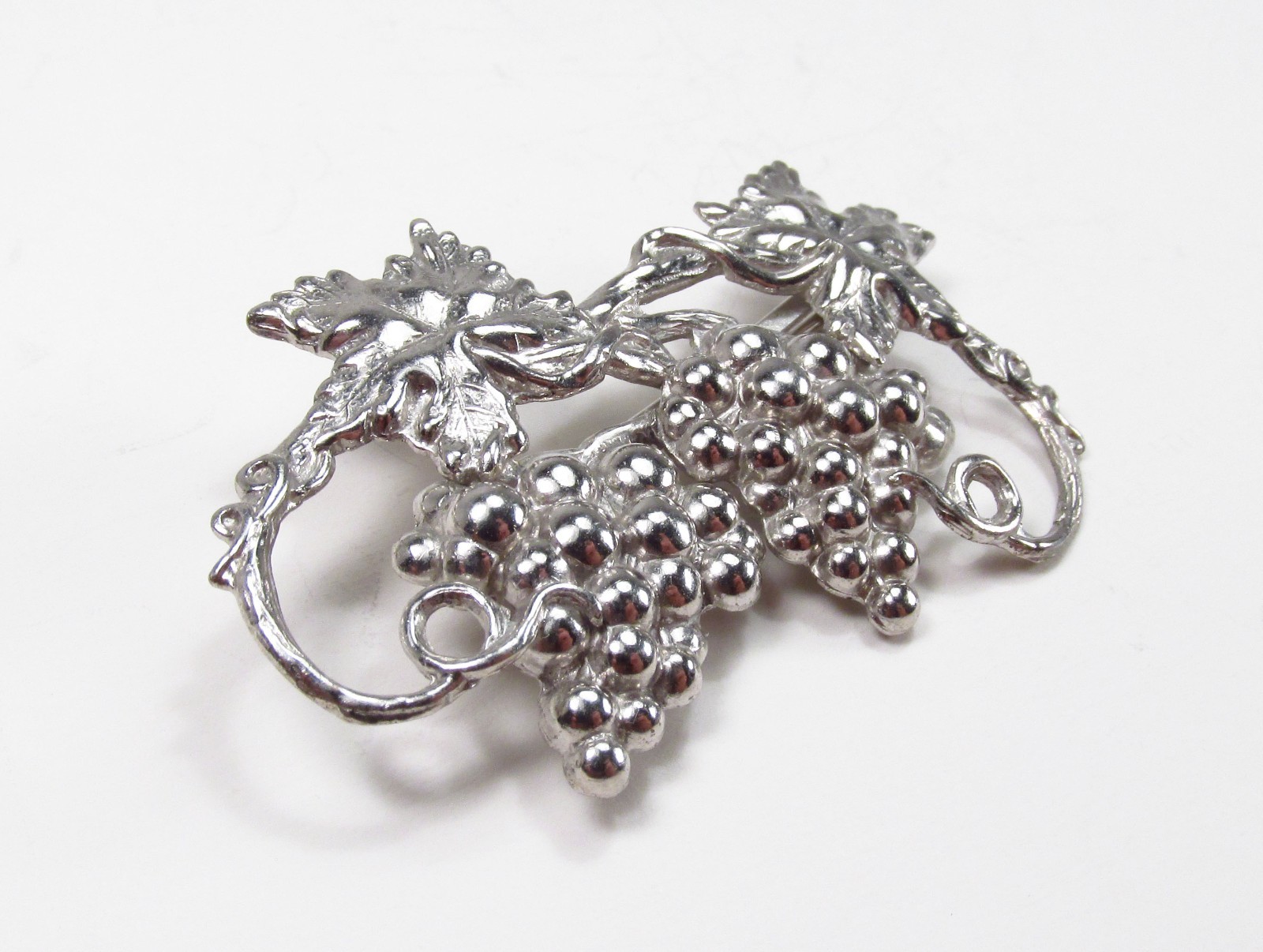 Vintage 1950s USA Made Sterling Silver Grapevine Bunch of Grapes Cluster Brooch