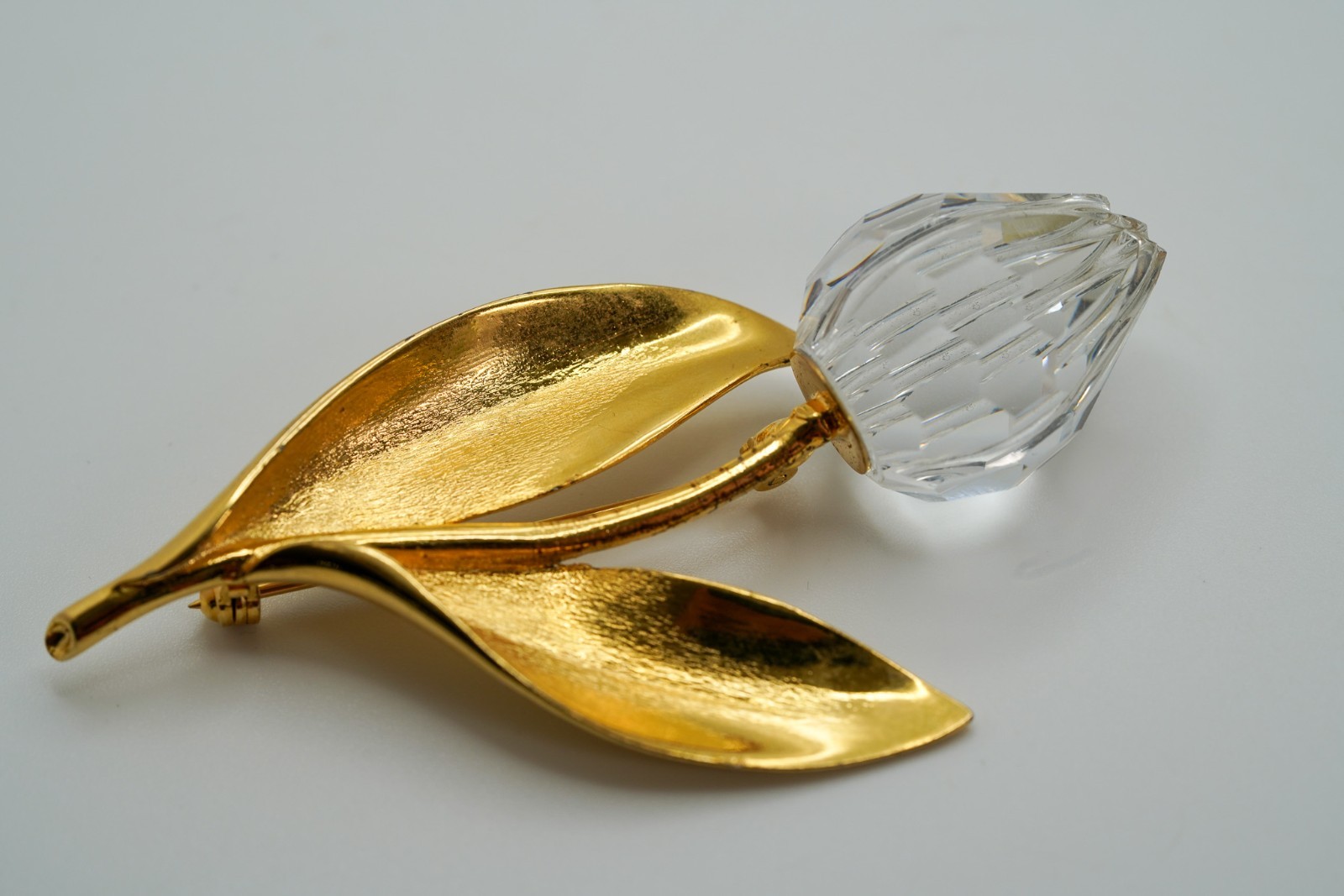 Vintage Gold Tone Rose Flower Faceted Brooch 7.5cm JB45
