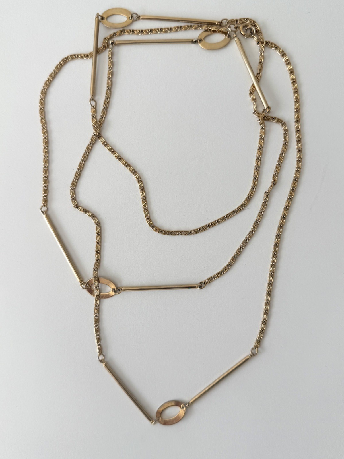 Vintage 70s Gold Tone 53” Extra Long S-Link Station Rope Necklace-Modernist Boho