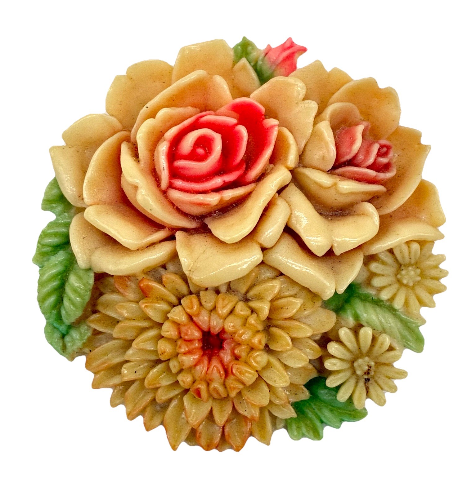 Vintage Celluloid Floral Flowers Ladies Estate Brooch Pin- Japan 1940’s Bouquet