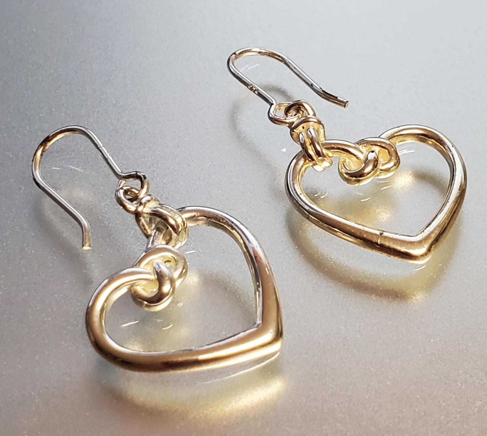 VTG 925 Heart Knot Earrings 1.5in Drop Sterling Silver 2g Lightweight Openwork
