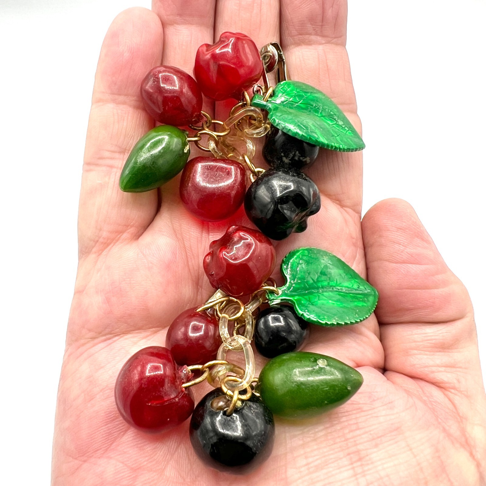 Anka Celluloid Mixed Fruit Necklace & Earring Set Vintage Stock 1920s Fruit