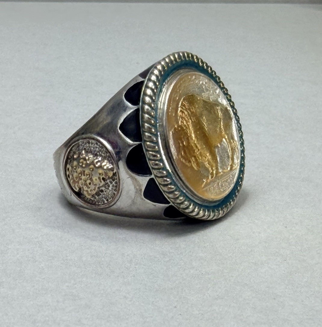 Vintage Buffalo Nickel Style Statement Ring Silver Tone Sz 11