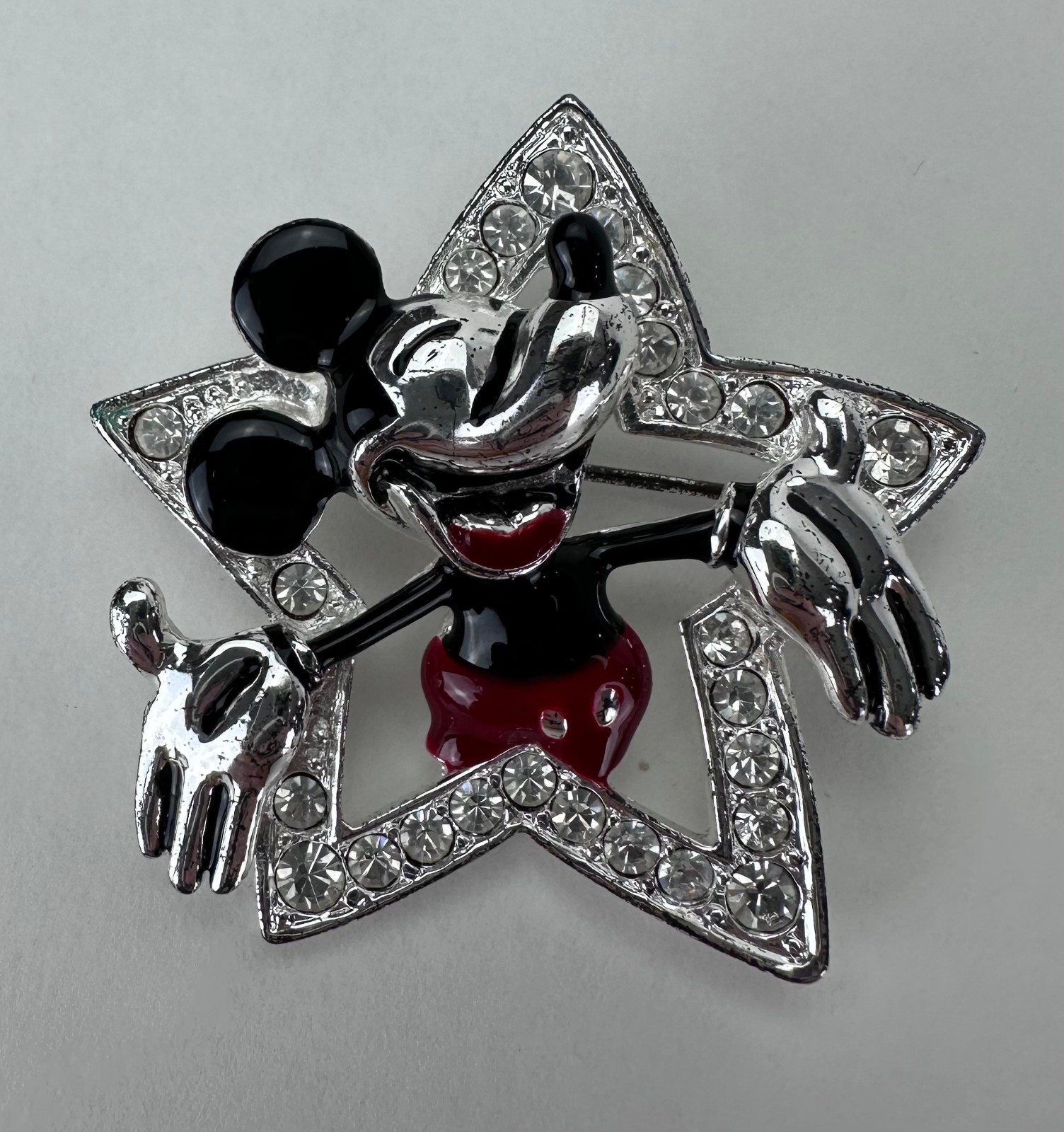 Vintage Napier-Signed Disney Brooch with Micky Mouse Catching a Star