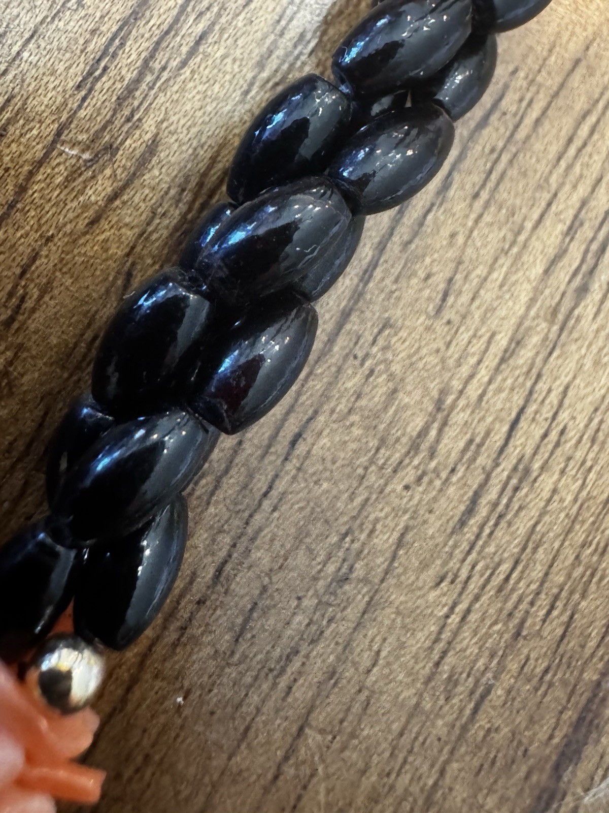 Rare Vintage Genuine Black Coral Yusr & Salmon Pink Coral Chip Torsade Necklace