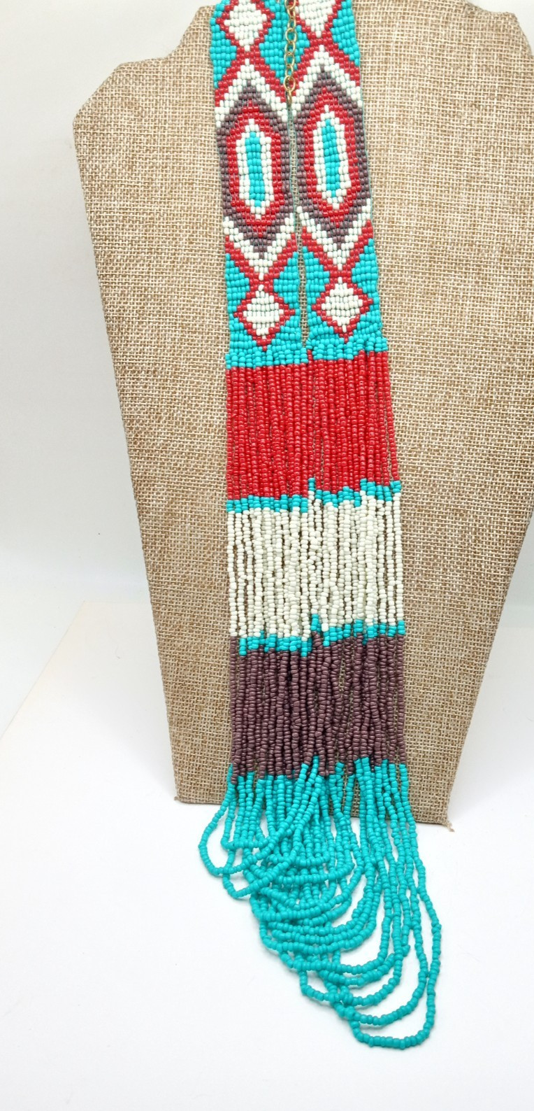 Vtg Native American Seed Bead Necklace Waterfall Style Bonus Seed Bead Bracelet