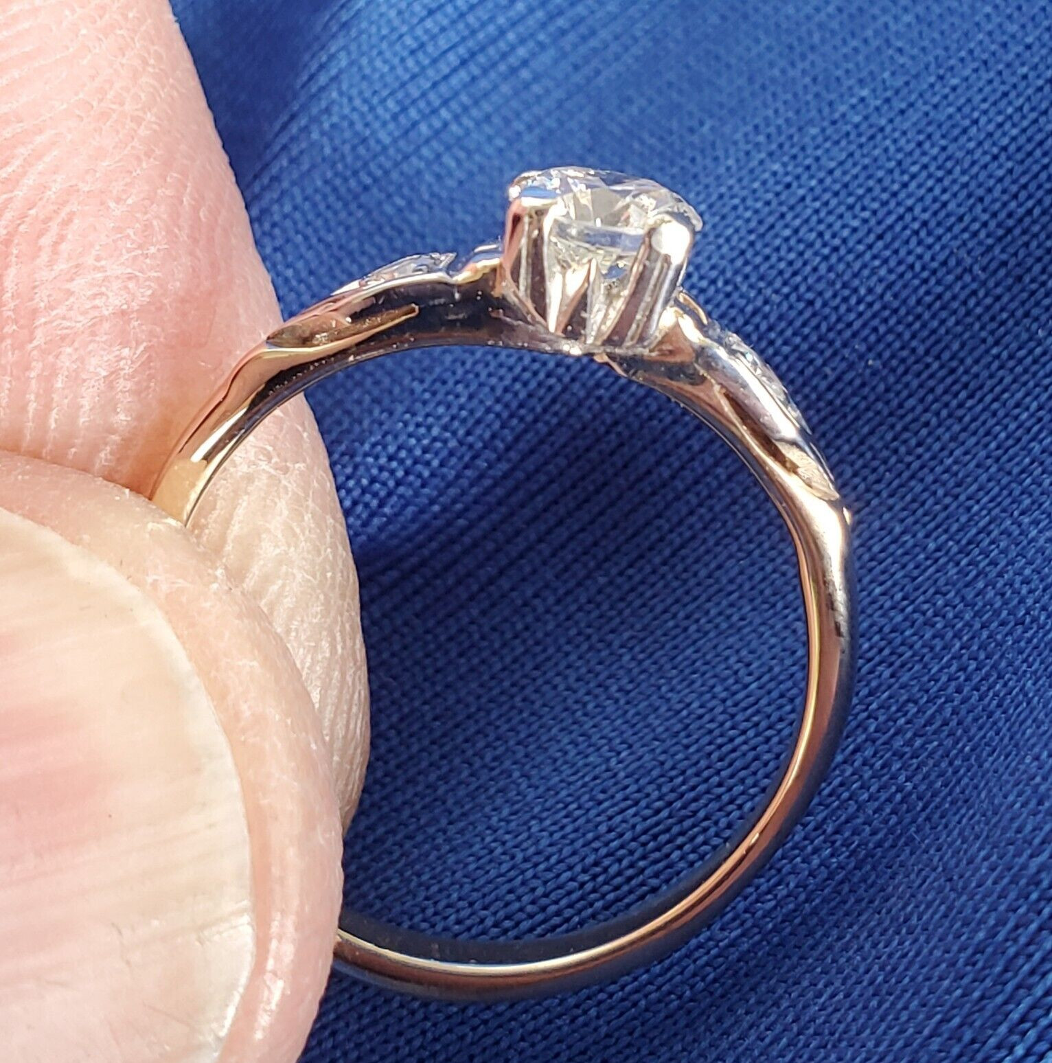Original EARTH MINED DIAMOND Deco Engagement RING Vintage Solitaire 14K GOLD 6