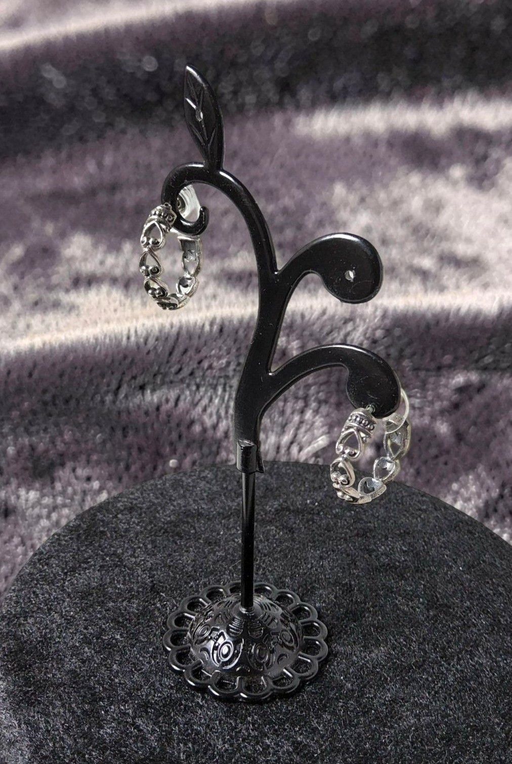 Vintage 1950’s Sterling Silver Scroll Pattern Push Back Hoop Earrings