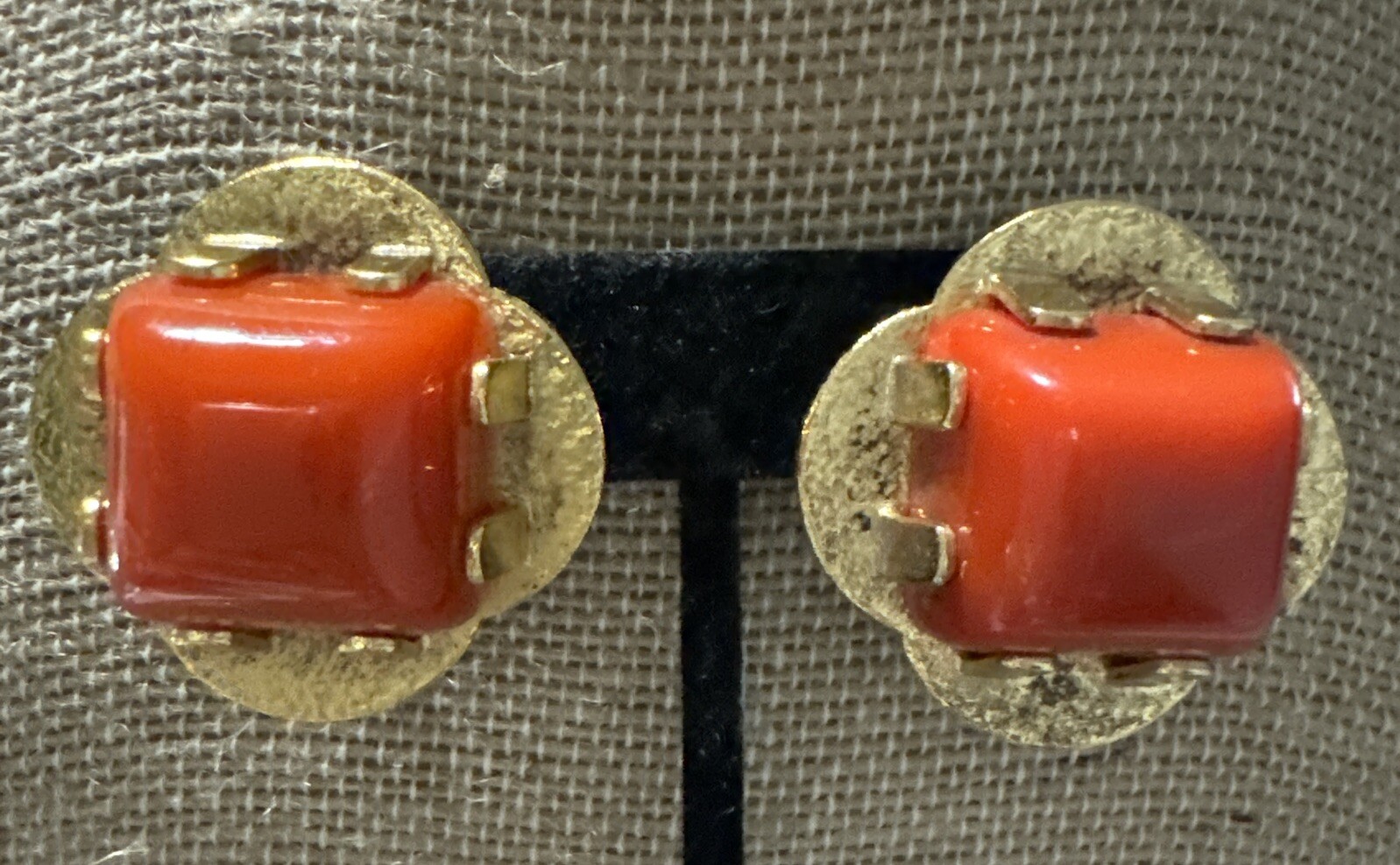 Orena Paris Red Coral Earrings Vintage 1970s Costume Jewelry