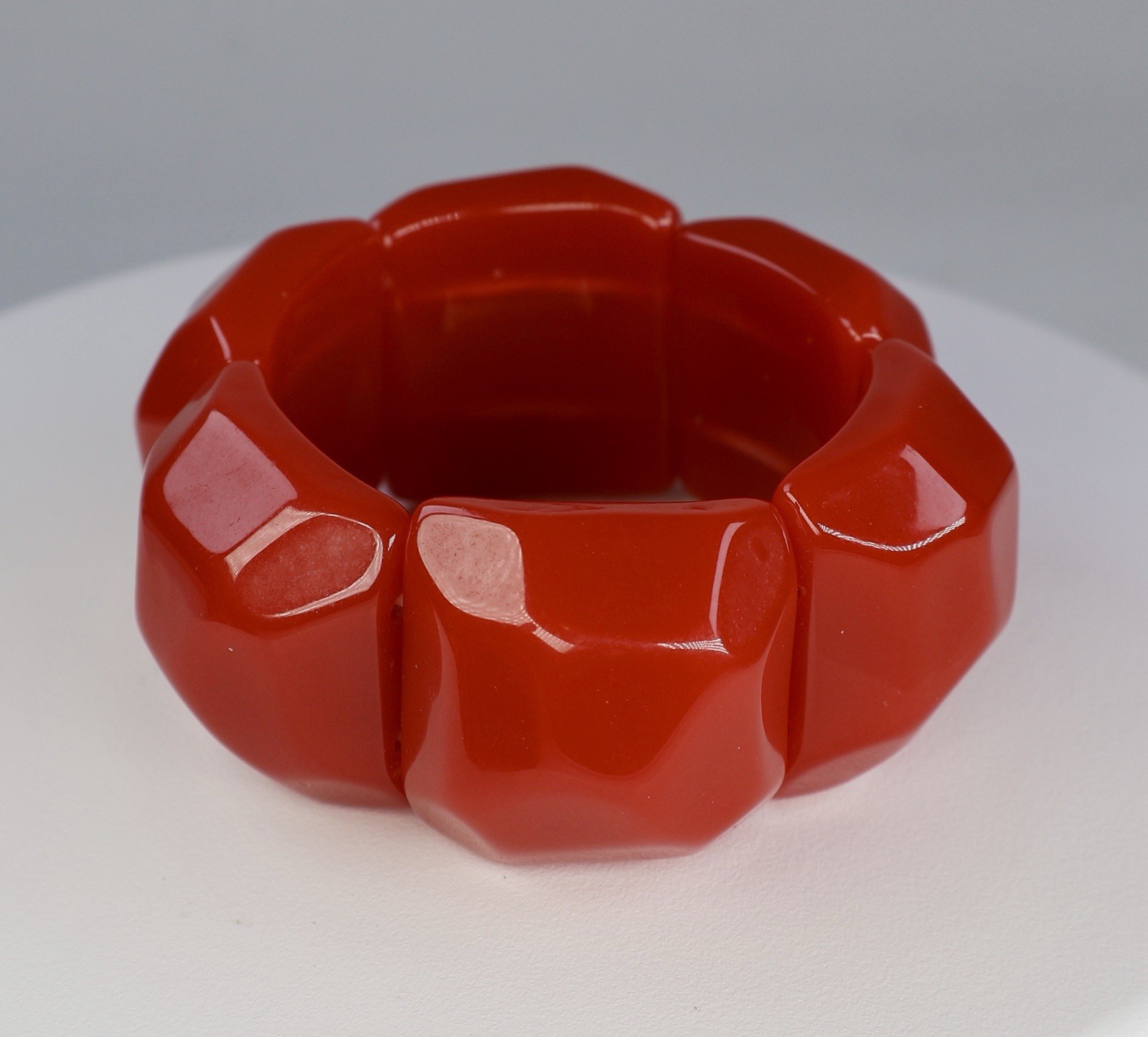 Vintage Funky Mod Bracelet Lucite Acrylic Wide Stretch Red Faceted