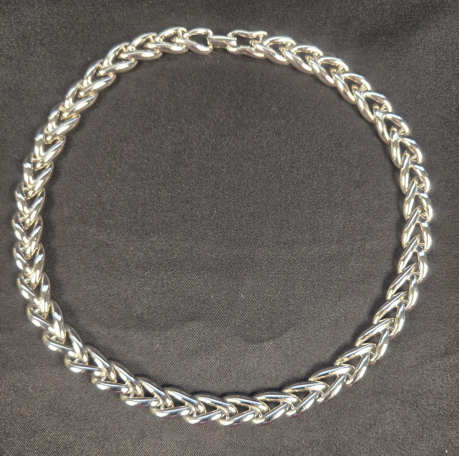 Vintage Signed Napier Silver-Tone Braided Wheat Spiga Chain Necklace Pat.4774743