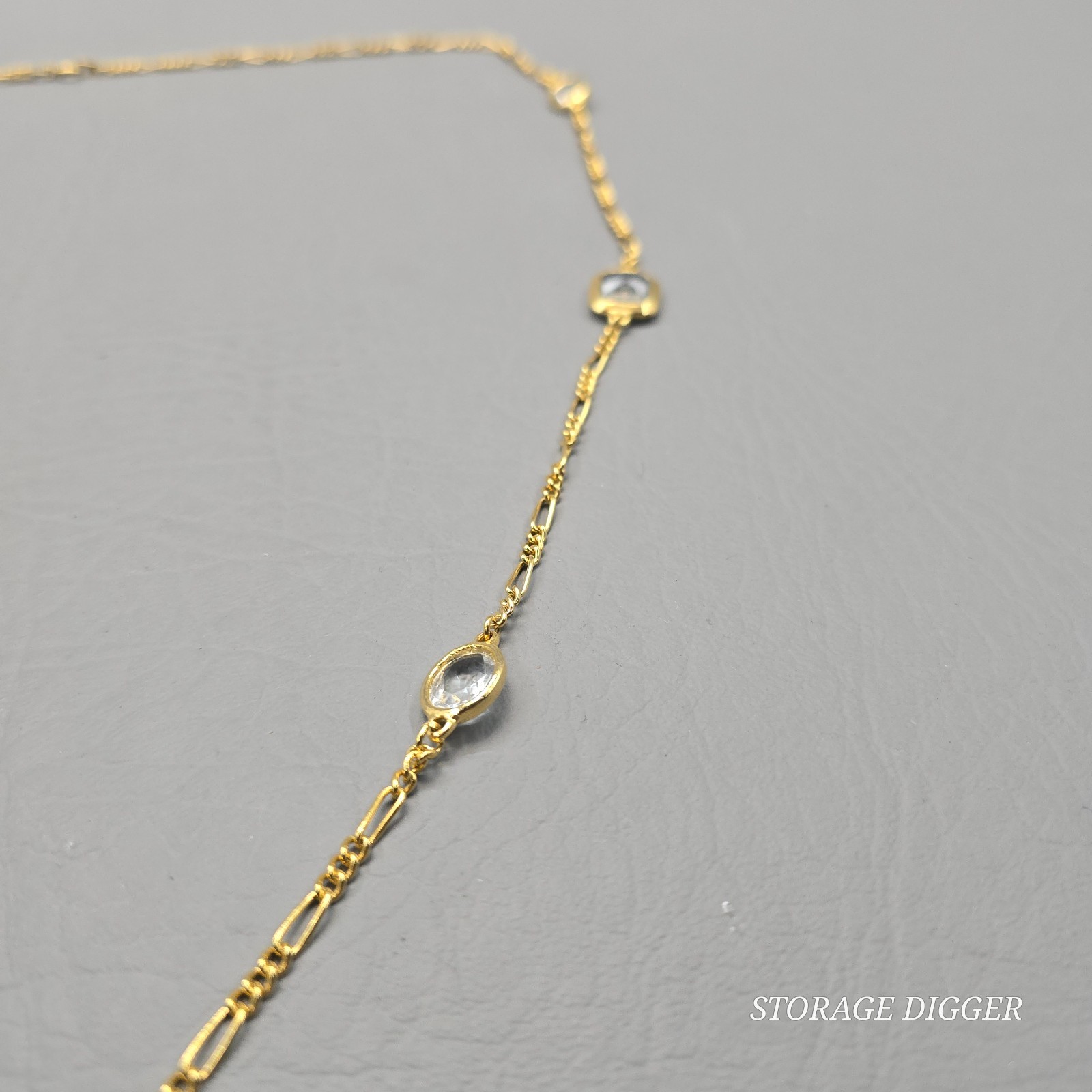 VTG Clear Crystal Bezel Gold Tone Metal Bar Link Chain Station Necklace 35″ Long