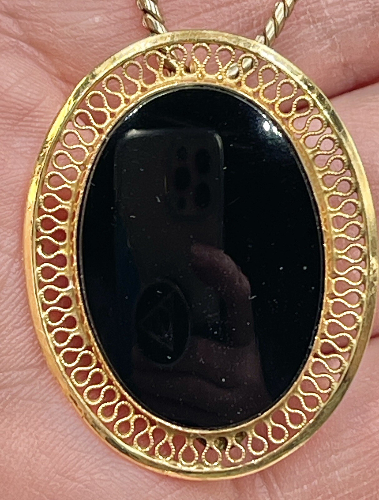 Vintage Necklace Winard 7 1/20 12k GF Convertible Brooch Black Onyx 14”