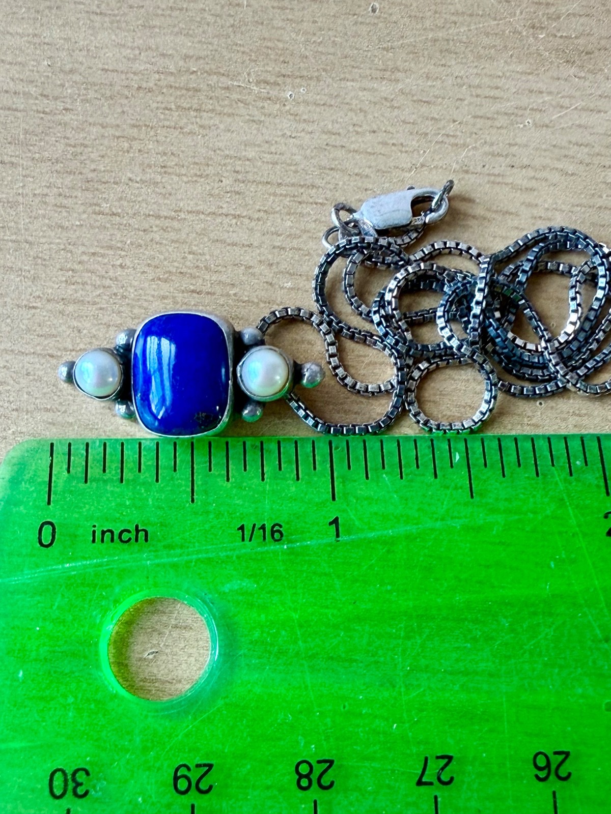 VINTAGE JGD JANICE GIRARDI LAPIS PEARL PENDANT CHAIN NECKLACE 925 STERLING SLVER