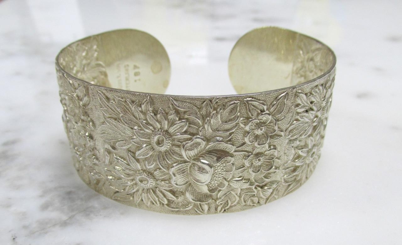S.Kirk & Son Floral Design Sterling Silver Cuff Bracelet ~ 44g ~ 13-A755