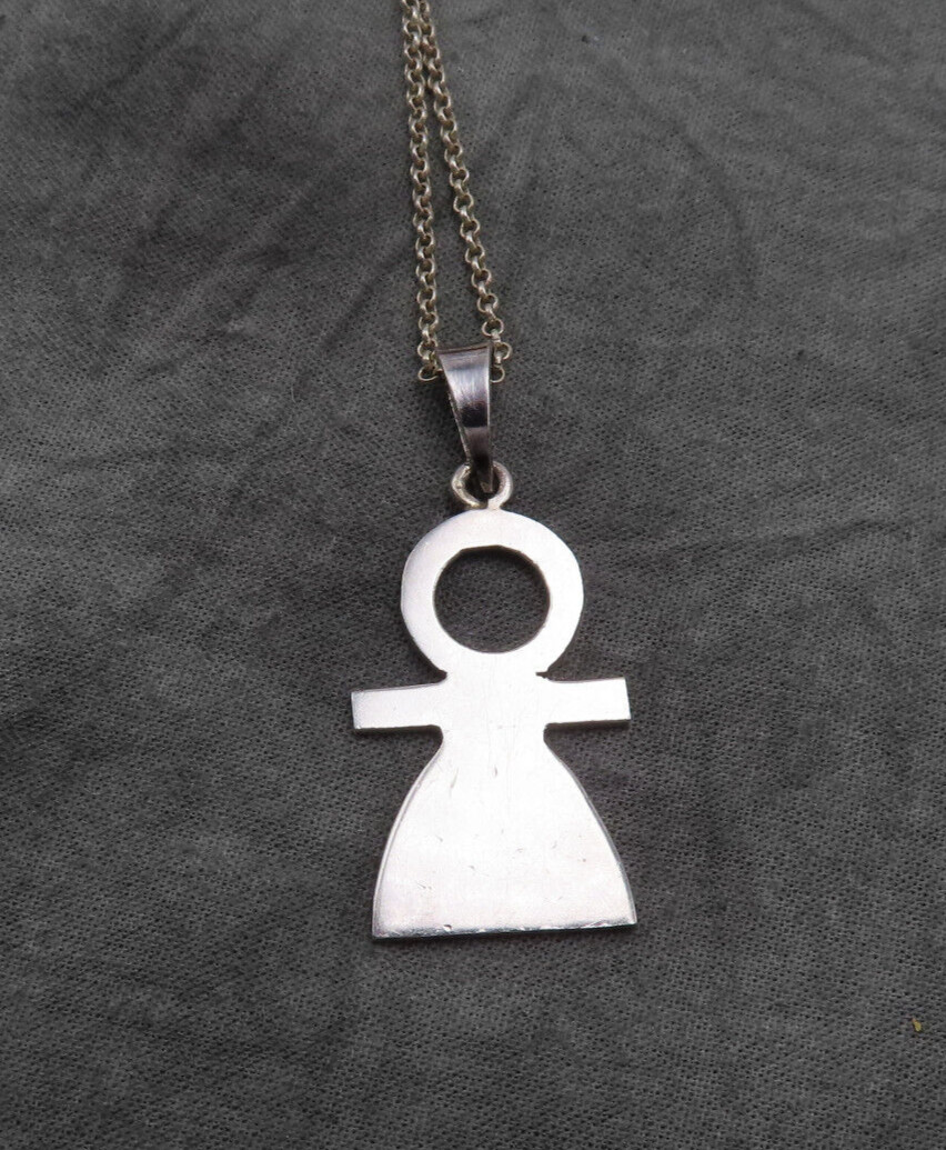 Vintage Sterling Silver Necklace Person Pendant 20 inch Chain Modernist 515a