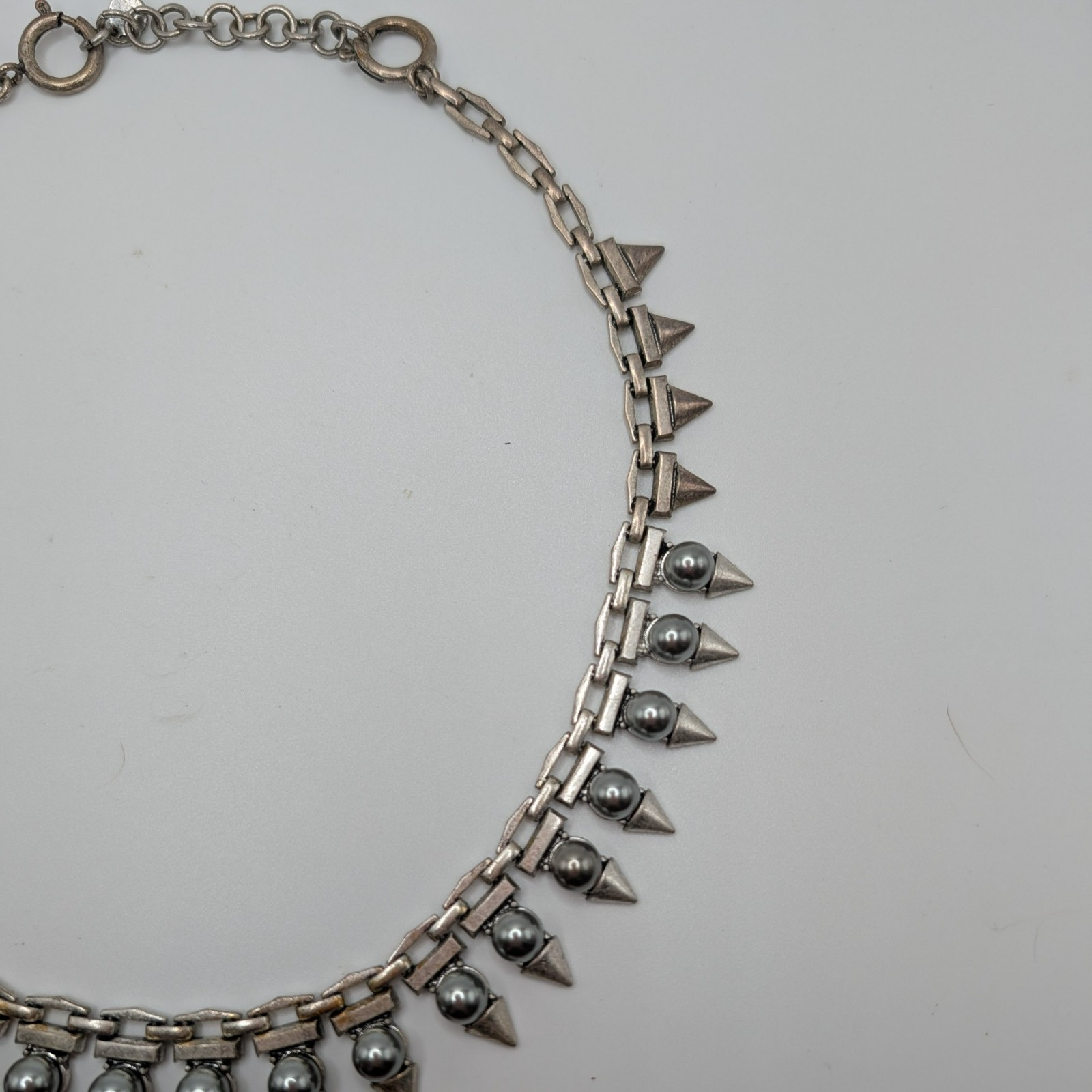 Stella & Dot Lynx 18″ Necklace & Earrings Silver-tone Spike Statement SET