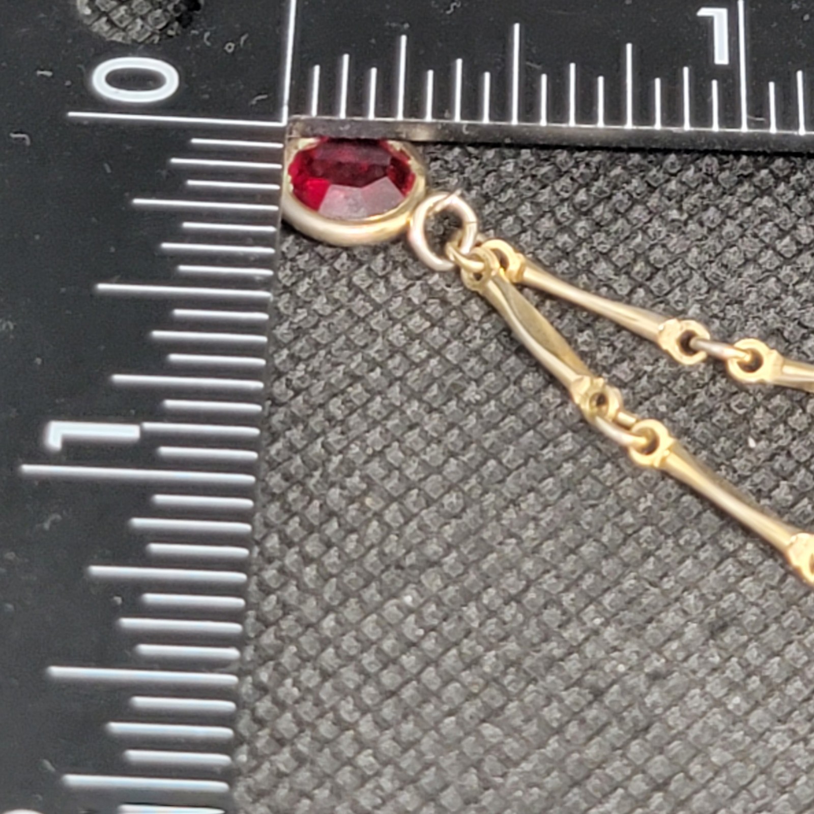 Vintage Gold Tone Red Resin Station Necklace Bezel Set Dangle Link