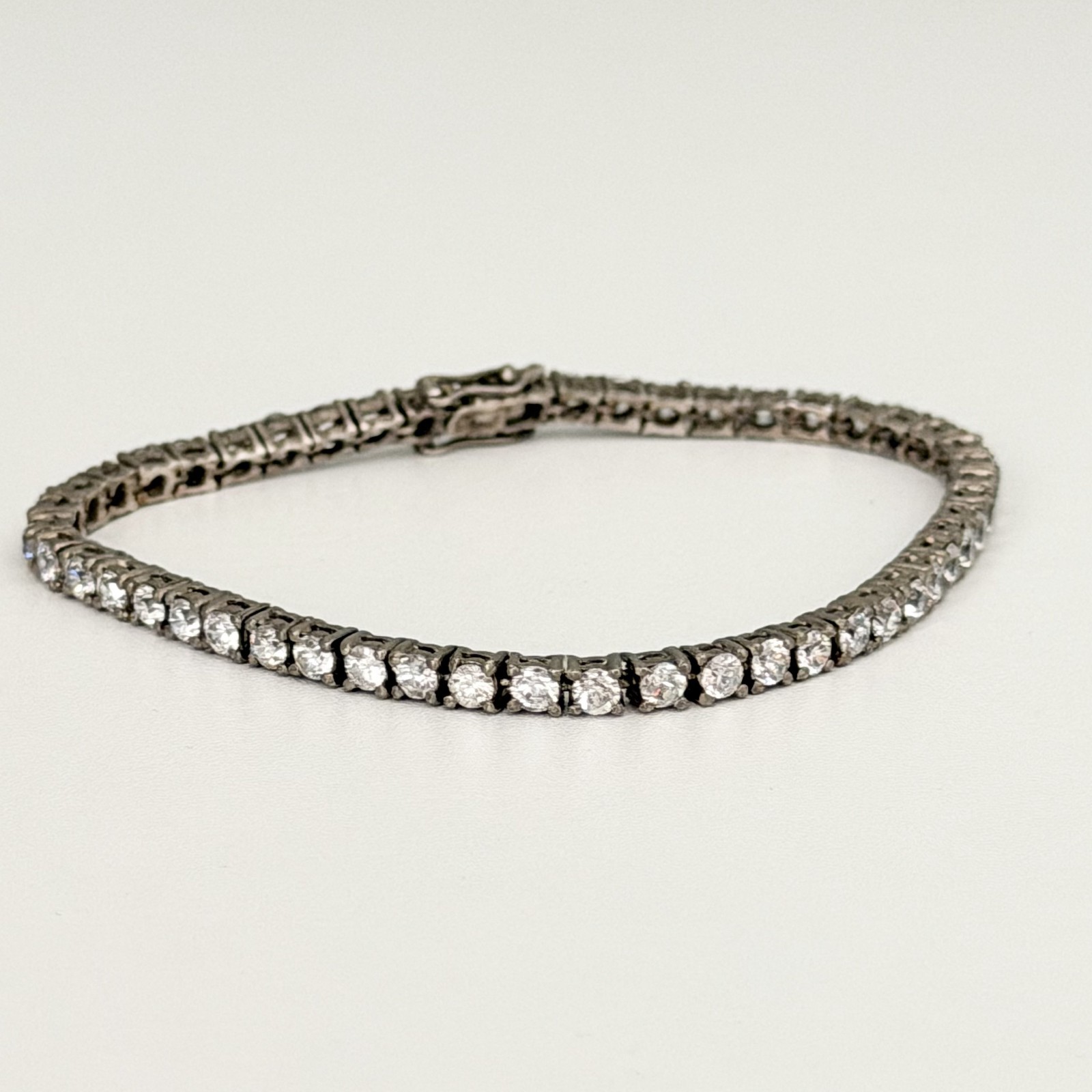 Vintage 925 Sterling Silver Clear CZ Tennis Bracelet 7″