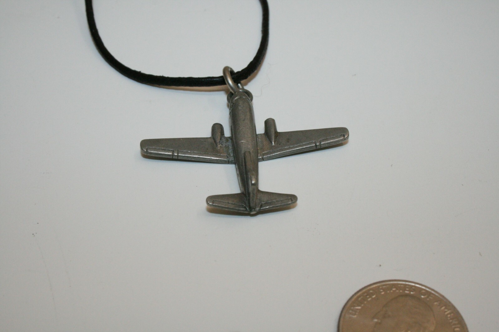 VINTAGE (JIM) CLIFT SIGNED PEWTER AIRPLANE PLANE CORD NECKLACE