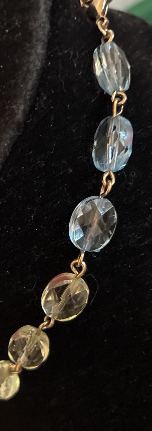 Edwardian Revival Gold Tone Necklace Ice Blue Faceted Teardrop Crystals Dangle