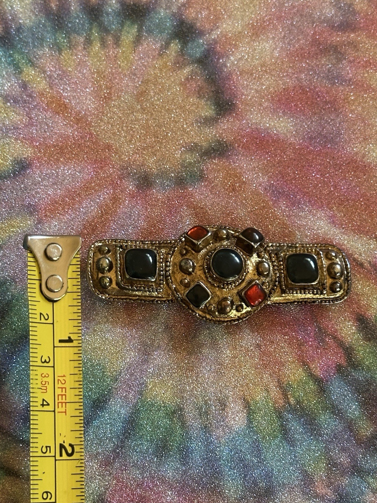 VTG French Style (Paris) Etruscan Mogul Bar Brooch/pin Multicolor Enamel,80s