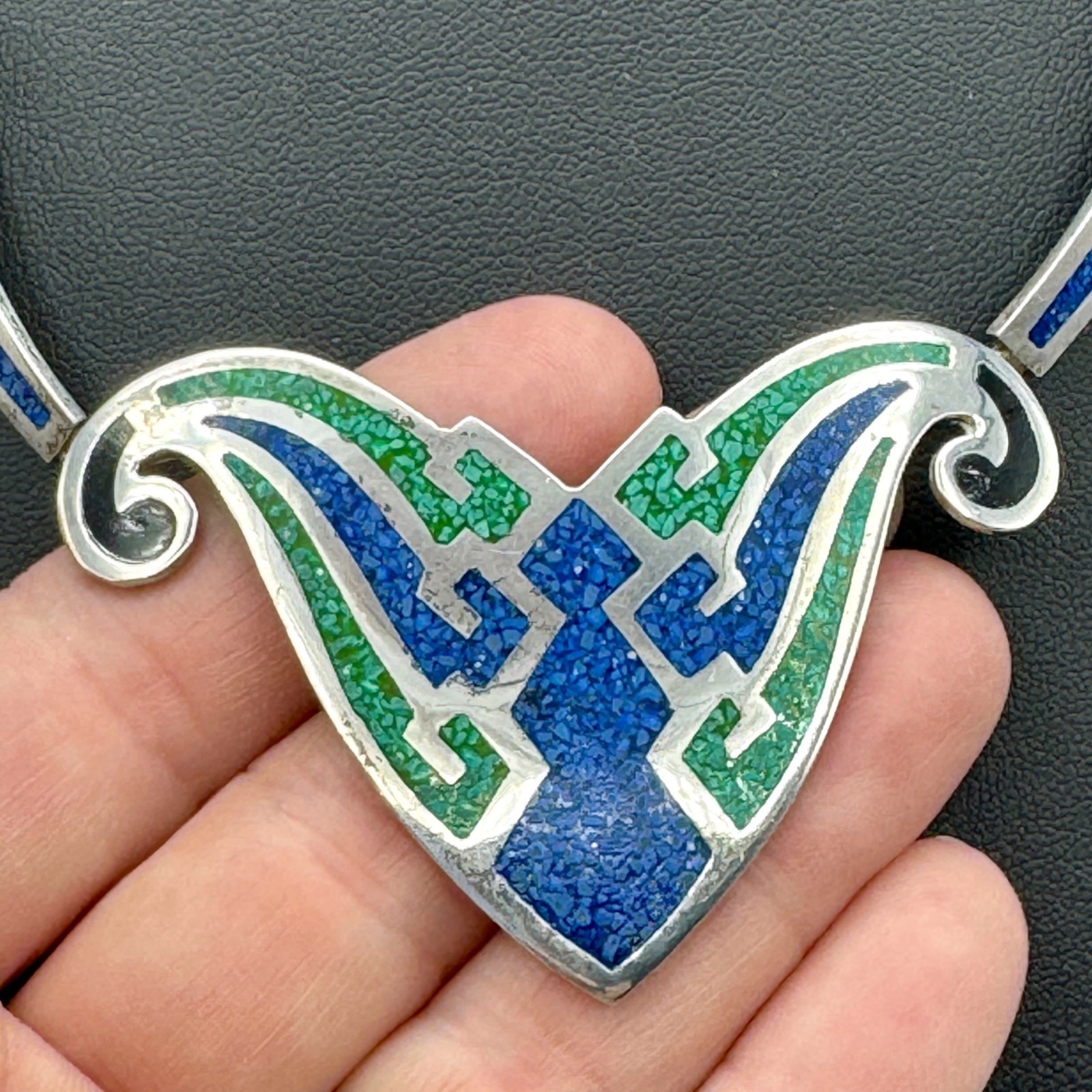 Vintage Taxco Butterfly Necklace Blue Green 925 Art Deco Statement 44g TC-112