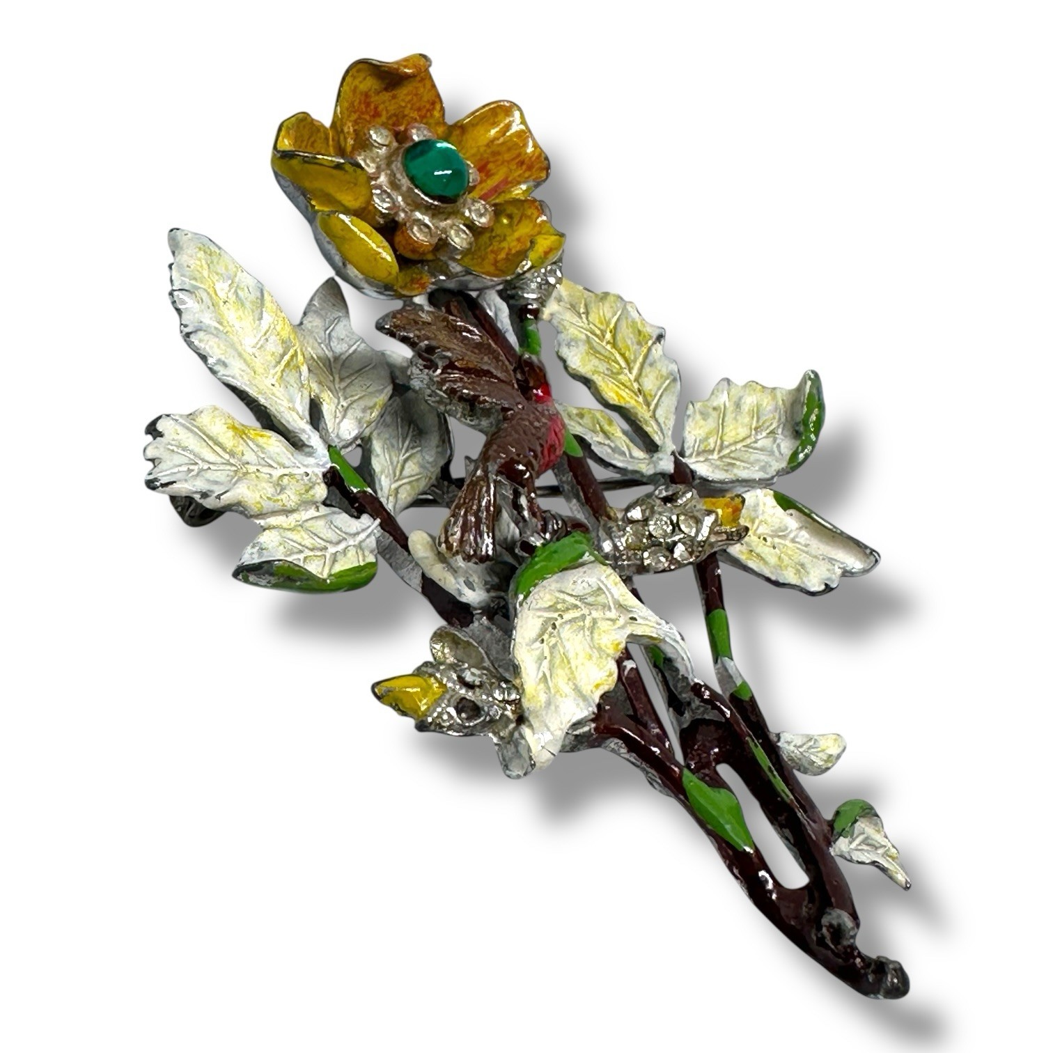 Bird Brooch Vintage 1940s Figural Rhinestone Statement Brooch Pin 2 3/4 Inches