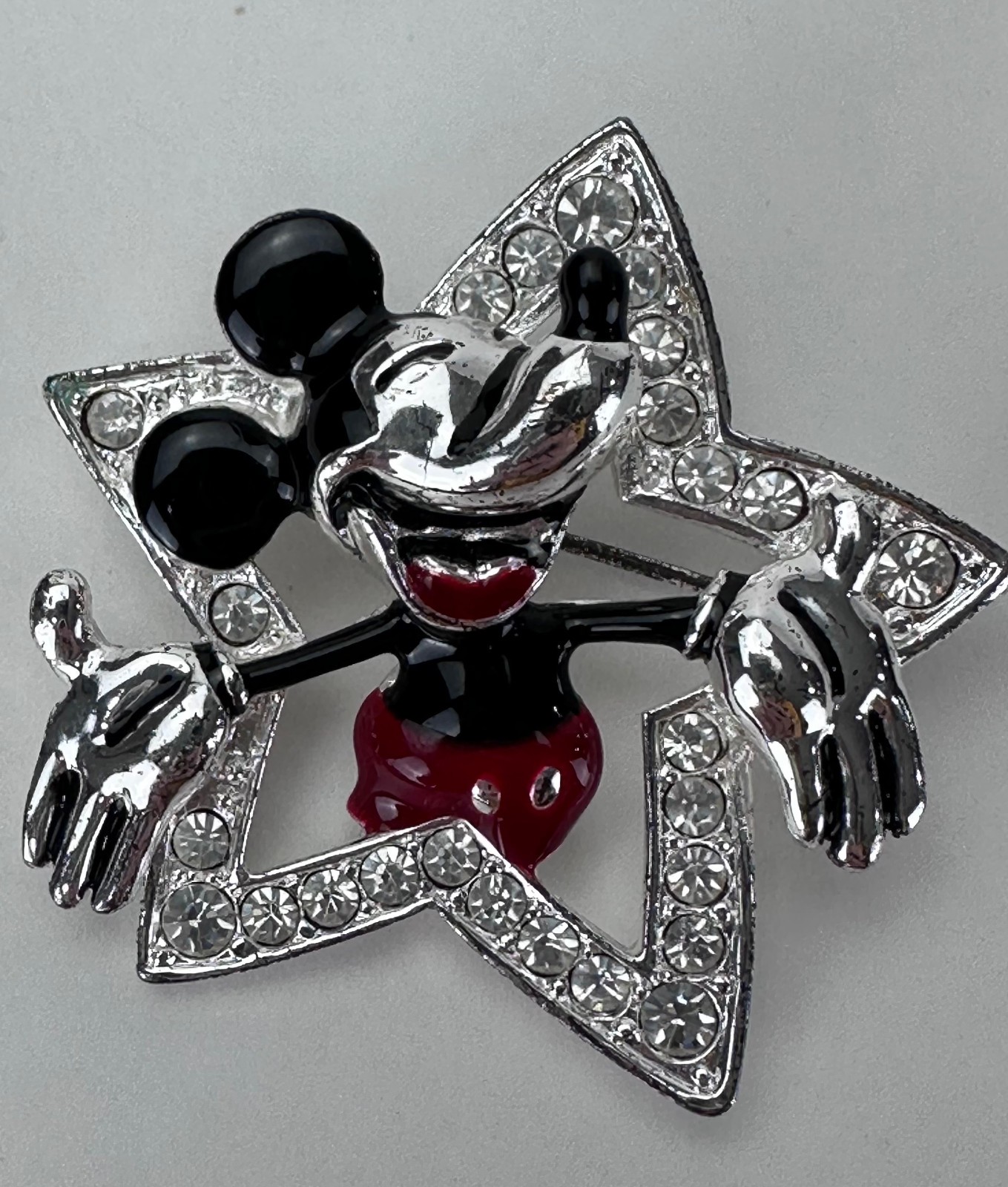 Vintage Napier-Signed Disney Brooch with Micky Mouse Catching a Star