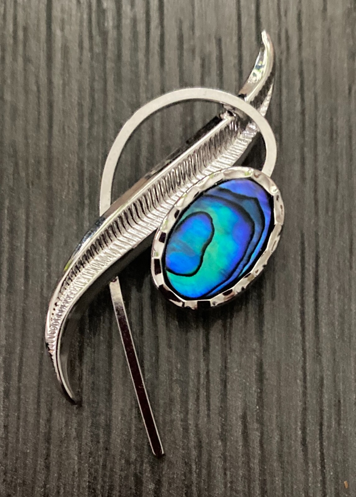 Vintage Silver Tone Blue Abalone Paua Shell Brooch Asymmetrical Spray