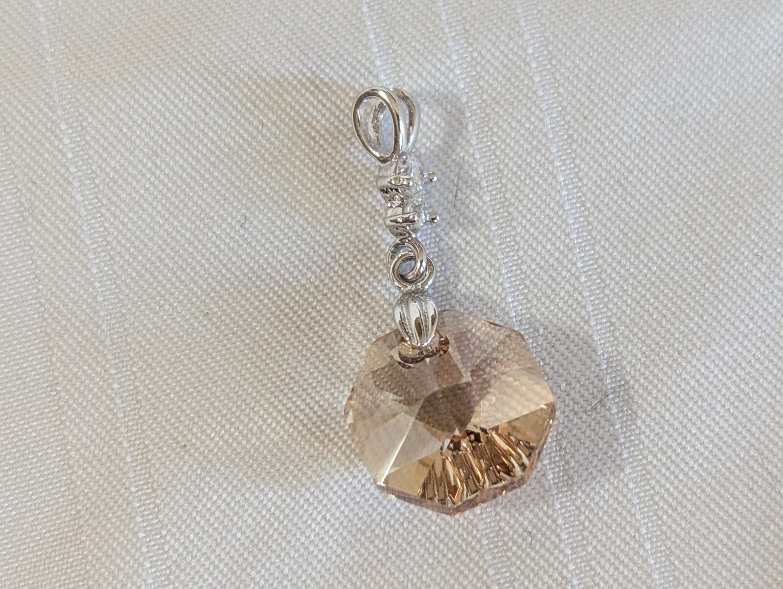 White gold plated pendant cz champagne glass prism 1″ long