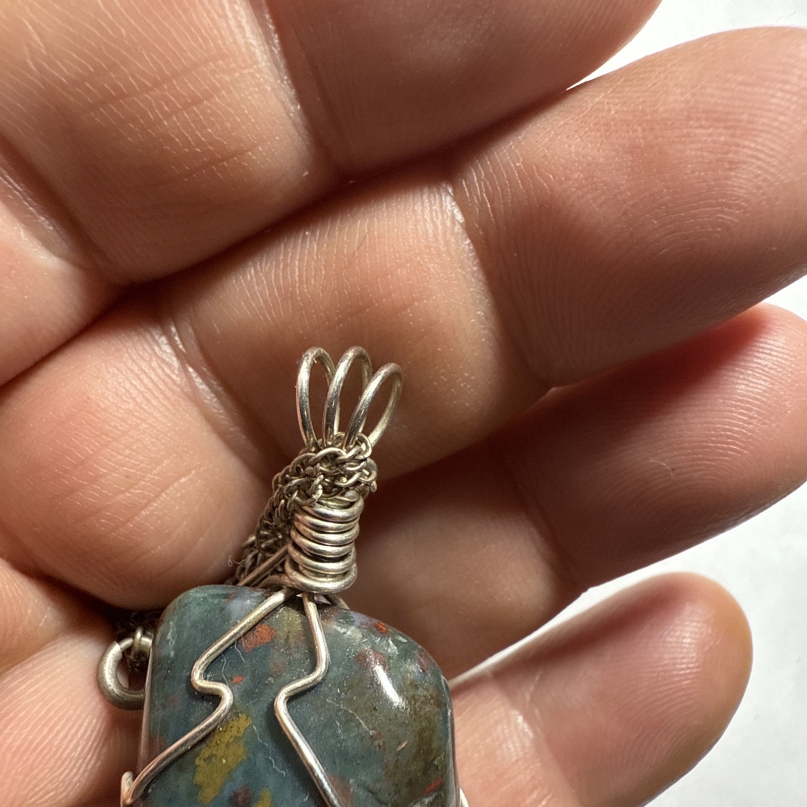 Necklace Bloodstone Big 25ct Solitaire Vintage Sterling Silver 18” Chain