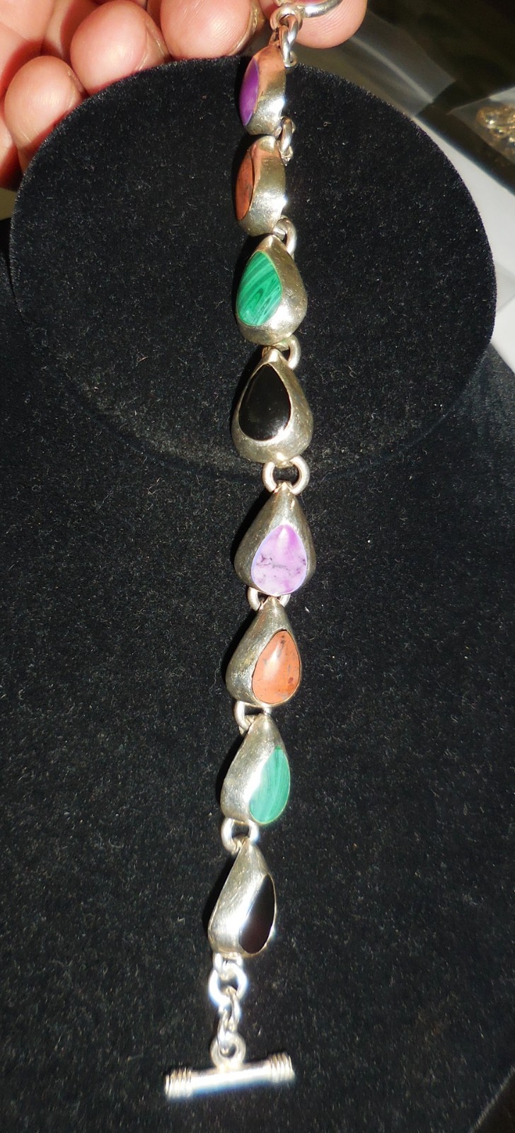 VINTAGE GEODE STERLING SILVER BRACELET BEAUTIFUL COLORFUL STONES 31 GRAMS