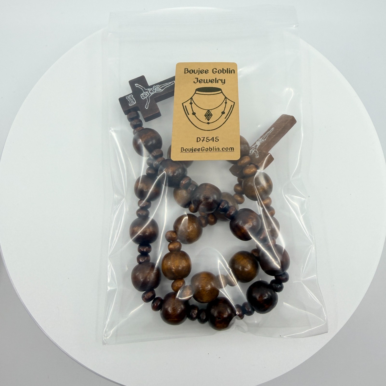 Vintage Brown Wood Beaded Rosary Silver Tone Jesus Crucifix Catholic Prayer 90s
