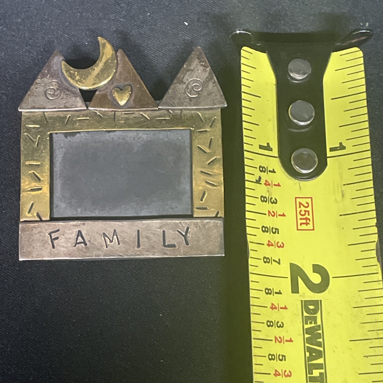 Vtg Far Fetched Brooch Mixed Metal House Shaped Pic Frame Wearable Art Whimsical