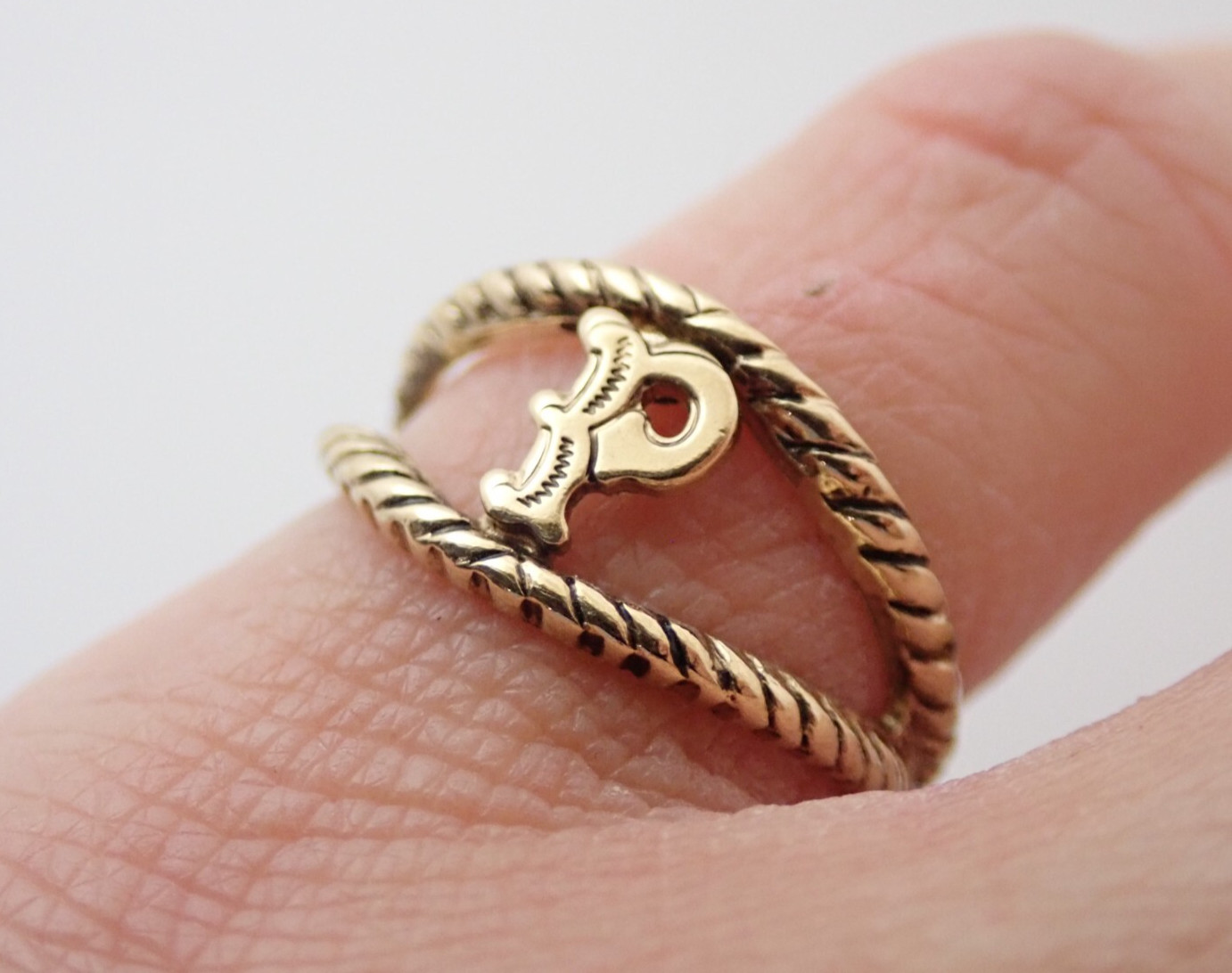 Vintage 18k HGE Signet Initial Letter “P” Pinky Band Ring Sz 5