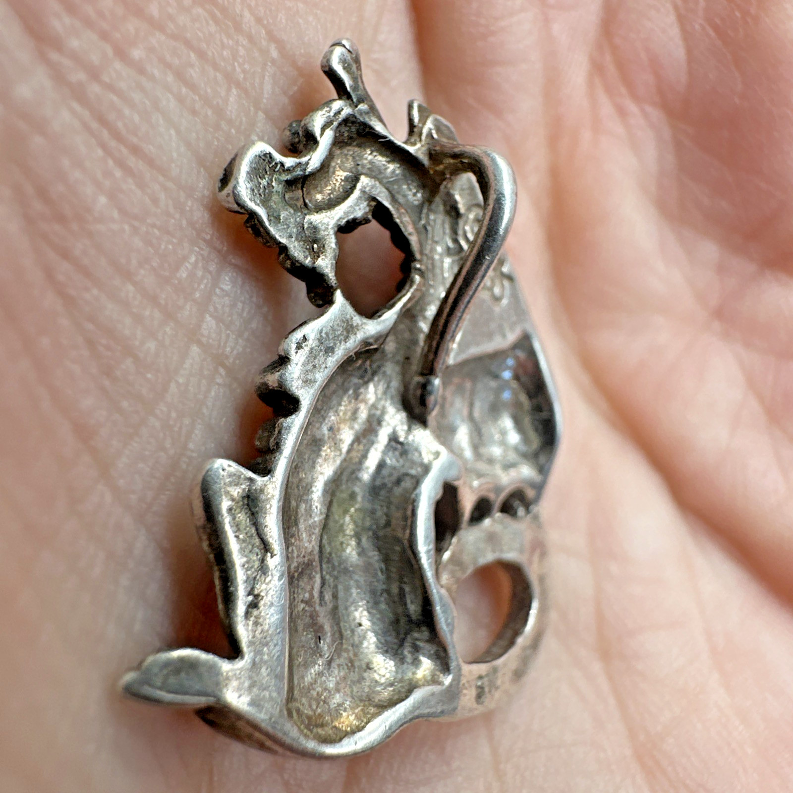 Vintage Sterling Silver Dragon Pendant 6.9 Grams Fantasy Whimsical Signed